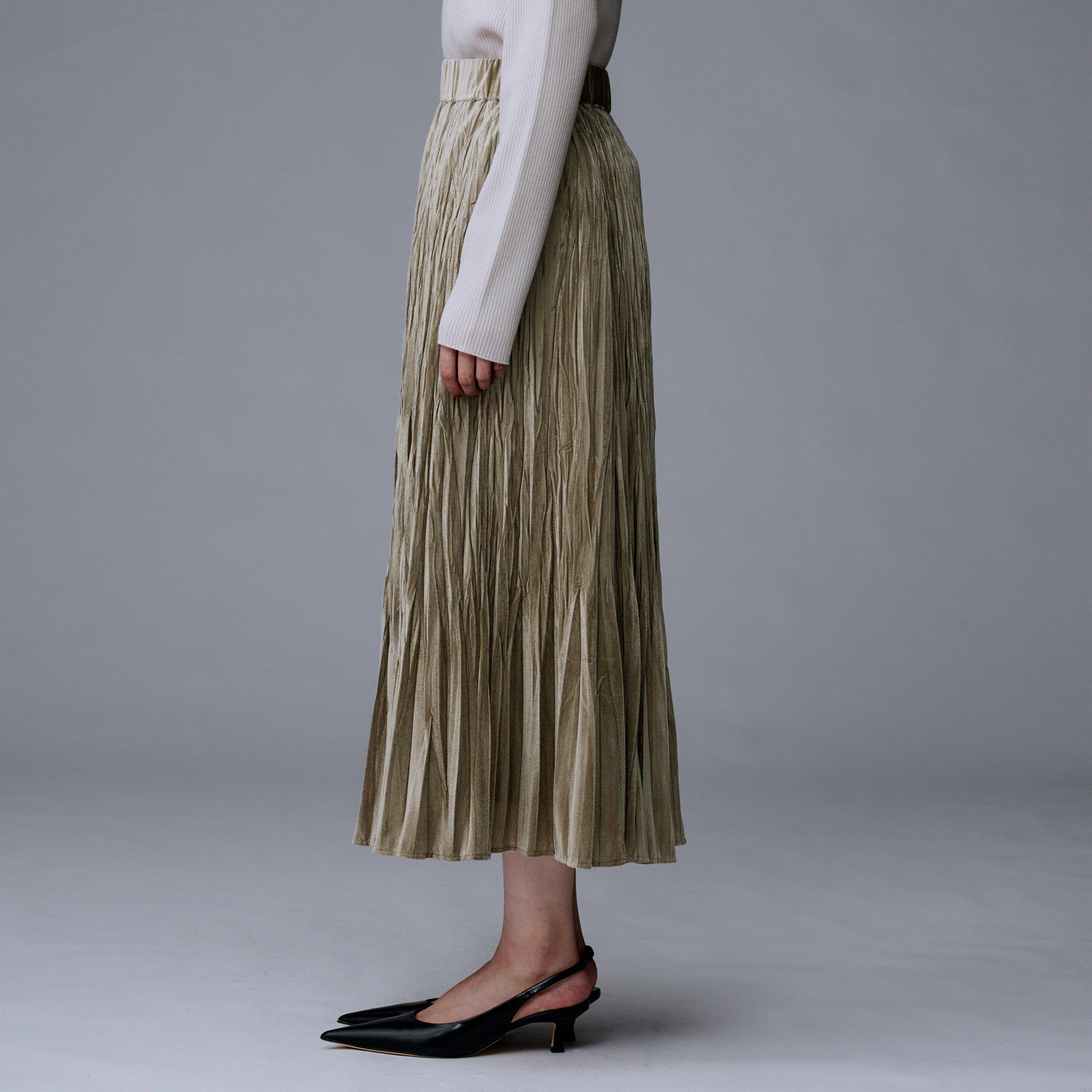 UNTITLED「【ウエストゴム／着映え】ランダムプリーツベロアスカート」|スカート|