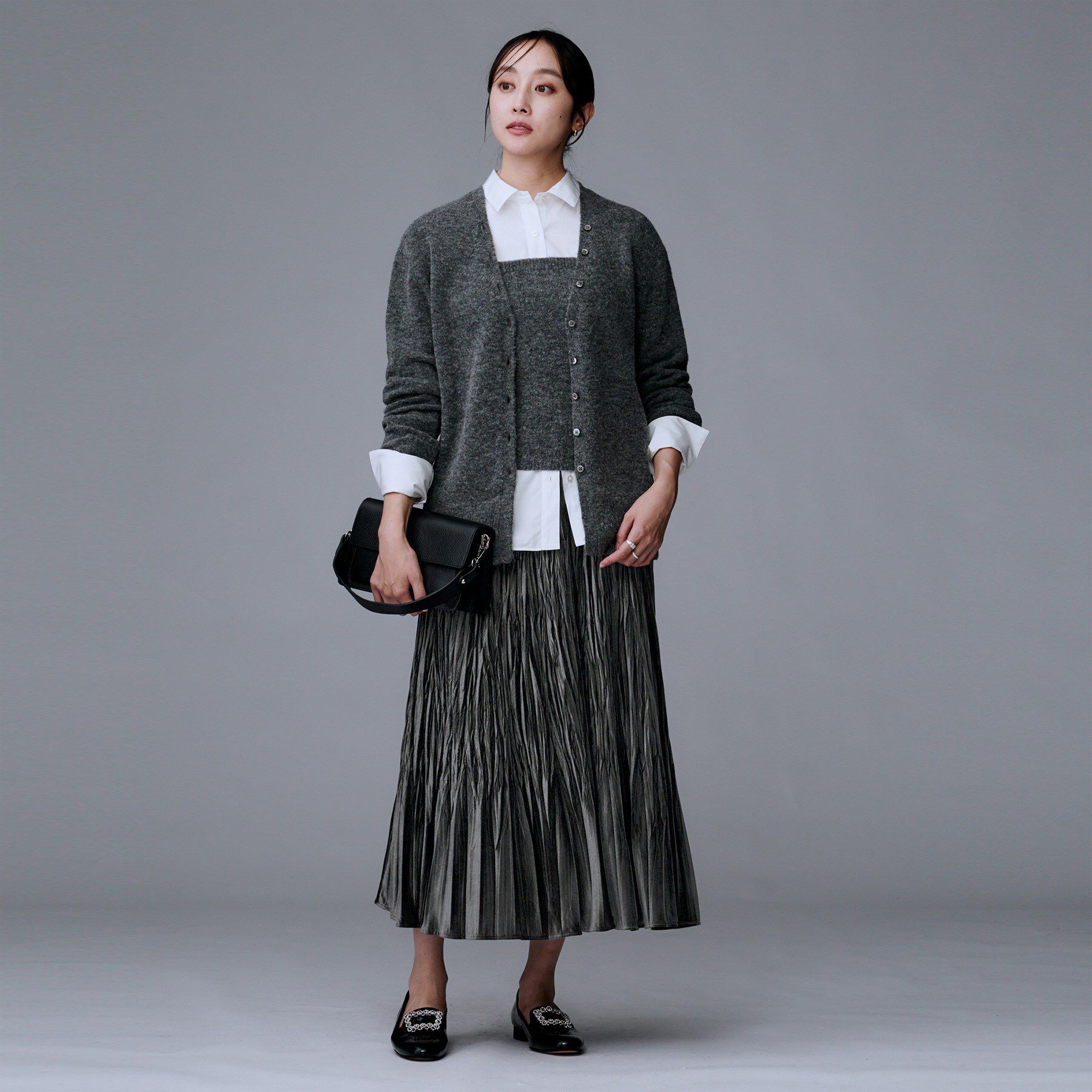 UNTITLED「【ウエストゴム／着映え】ランダムプリーツベロアスカート」|スカート|