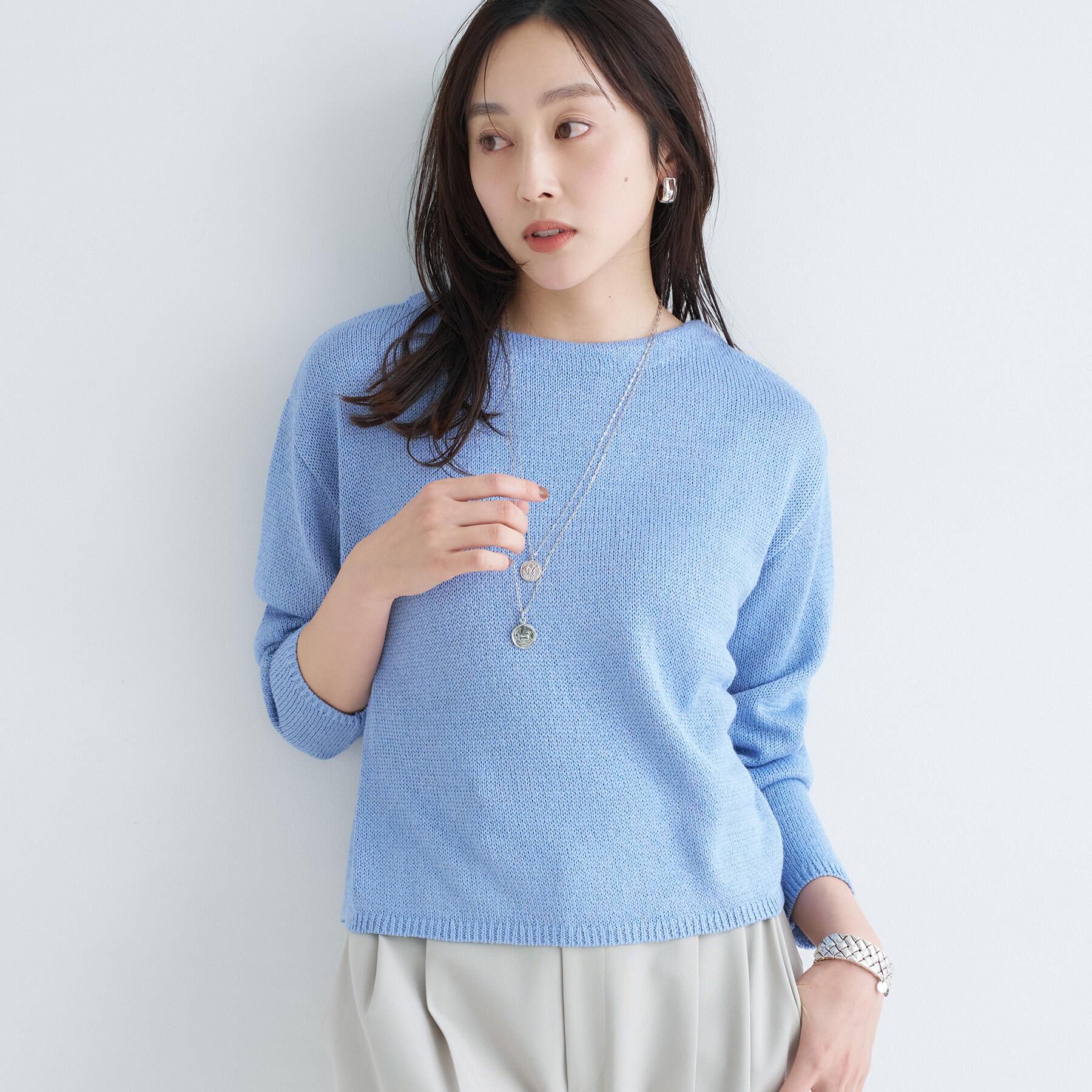 UNTITLED「【洗える/光沢感】ファンシーヤーンニット」|ニット・セーター|ブルー(091)