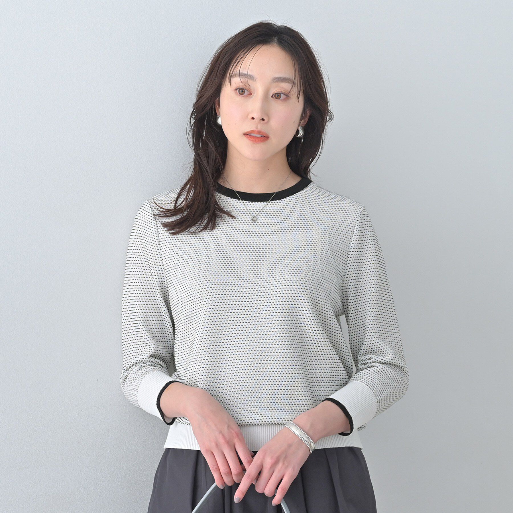 UNTITLED「配色ハイゲージニットトップス」|ニット・セーター|ホワイト(501)