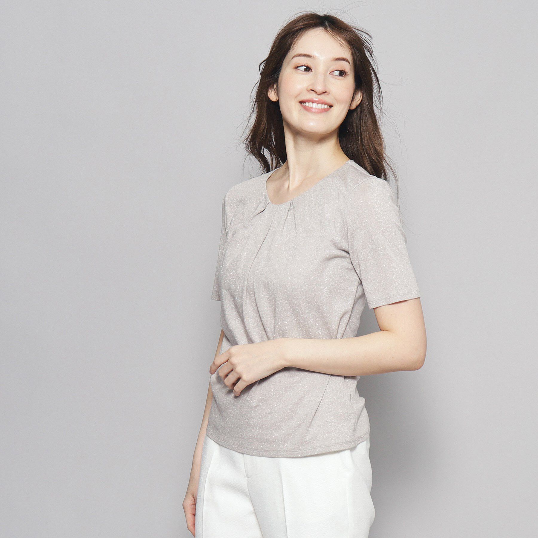 COUP DE CHANCE「【洗える／日本製／ラメ入り】上品ラウンドネックプルオーバー」|Tシャツ・カットソー|