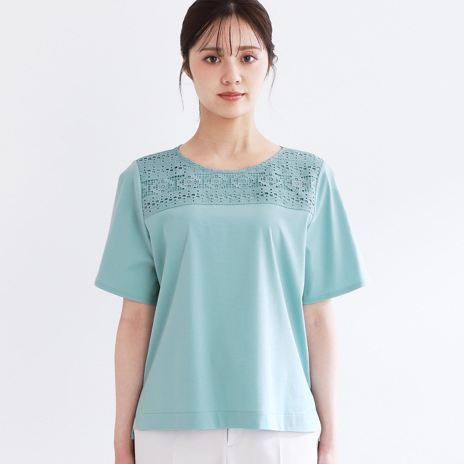 Reflect「【手洗い可】レースデザインジャージTシャツ」|Tシャツ・カットソー|