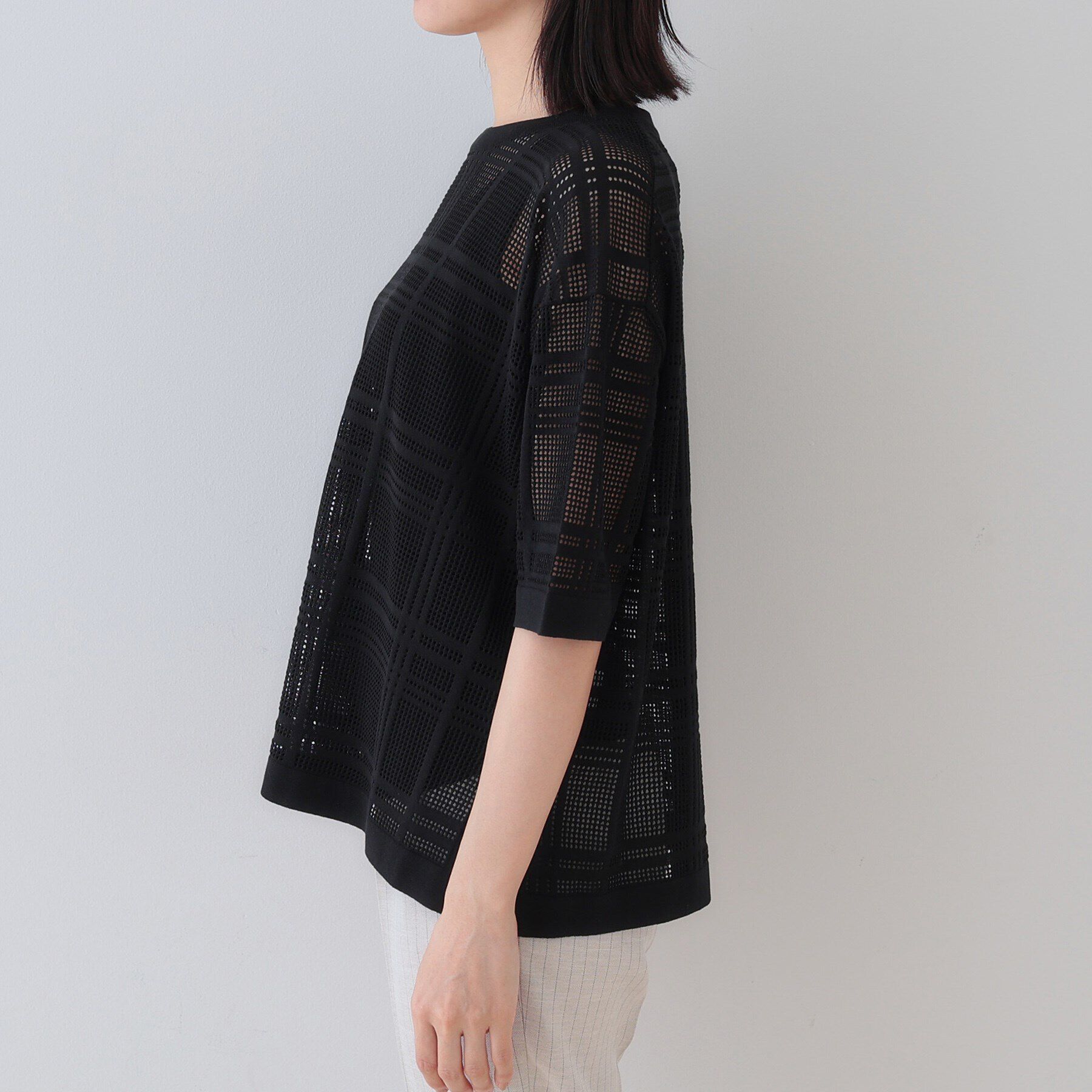 INDIVI「【洗える】メッシュチェック柄ニット」|ニット・セーター|