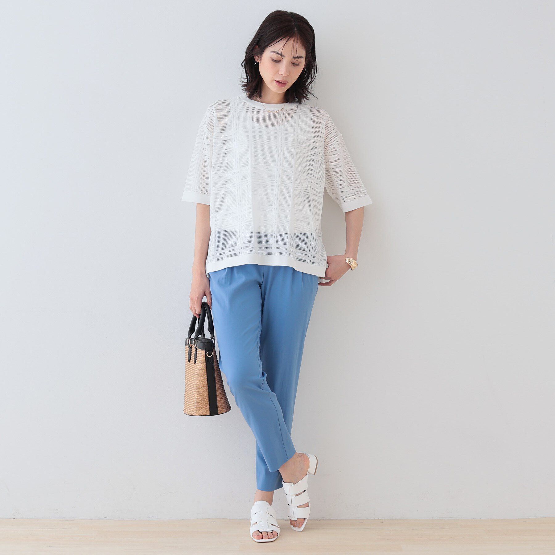 INDIVI「【洗える】メッシュチェック柄ニット」|ニット・セーター|