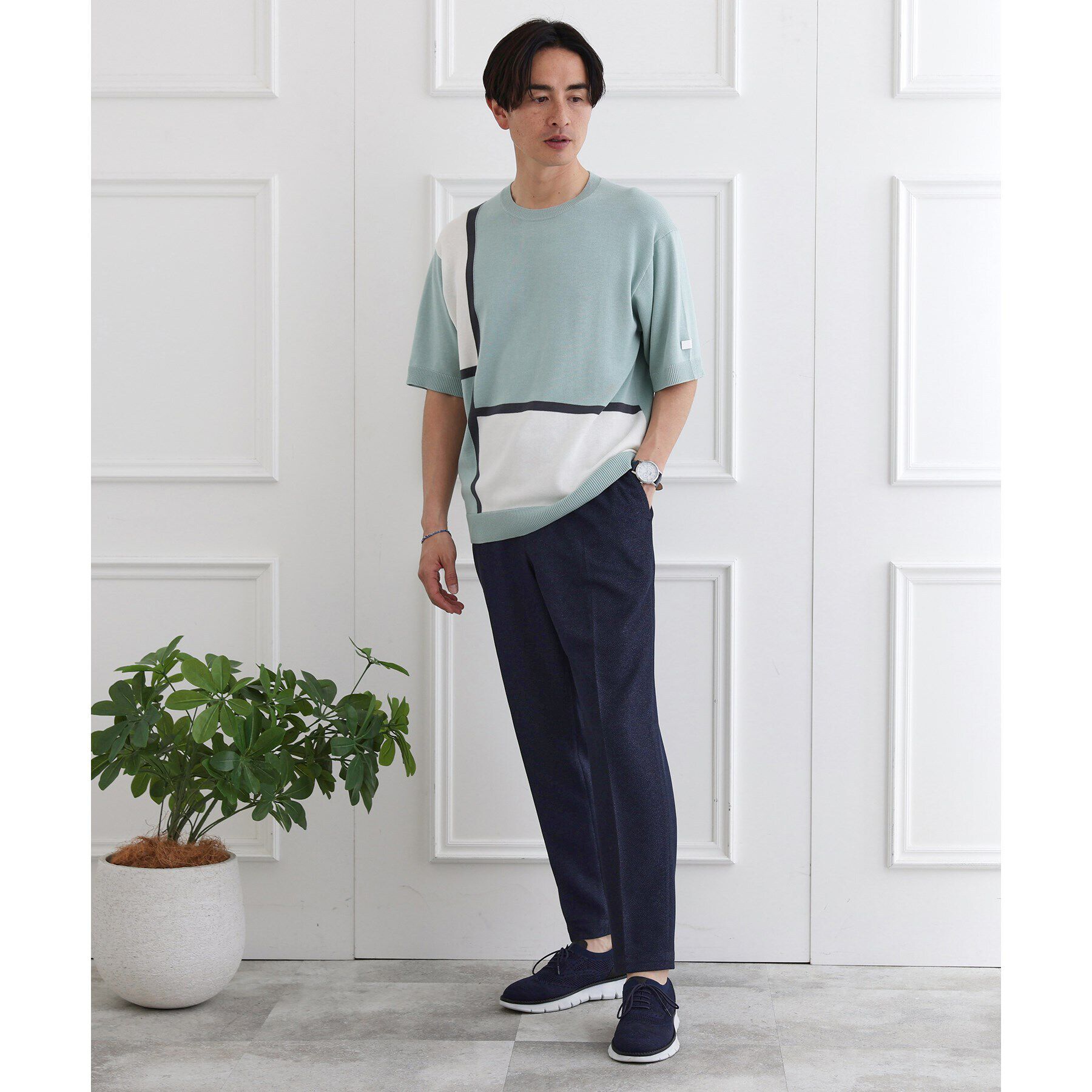 TAKEO KIKUCHI「カラーブロッキング プルオーバー ニット」|ニット・セーター|