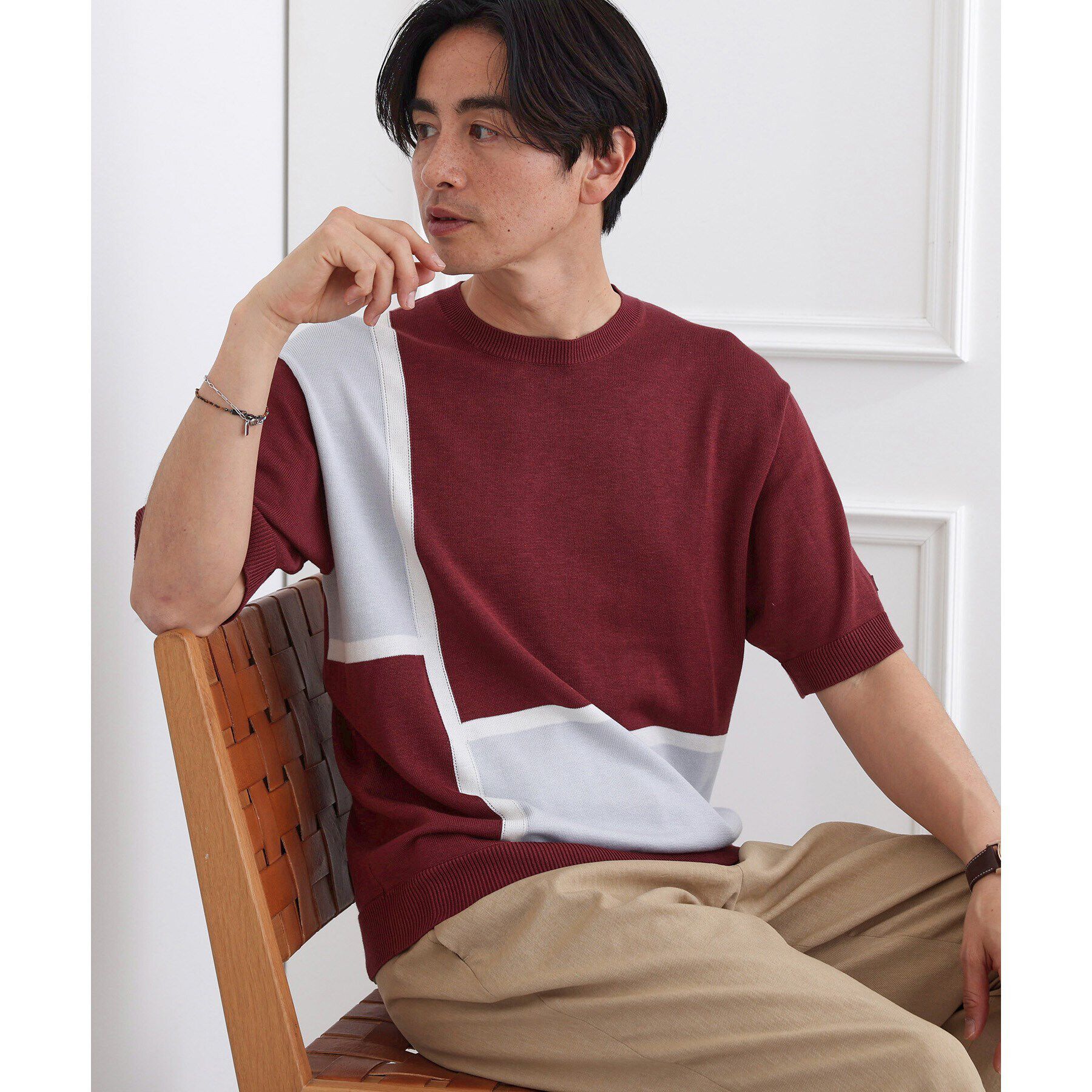 TAKEO KIKUCHI「カラーブロッキング プルオーバー ニット」|ニット・セーター|