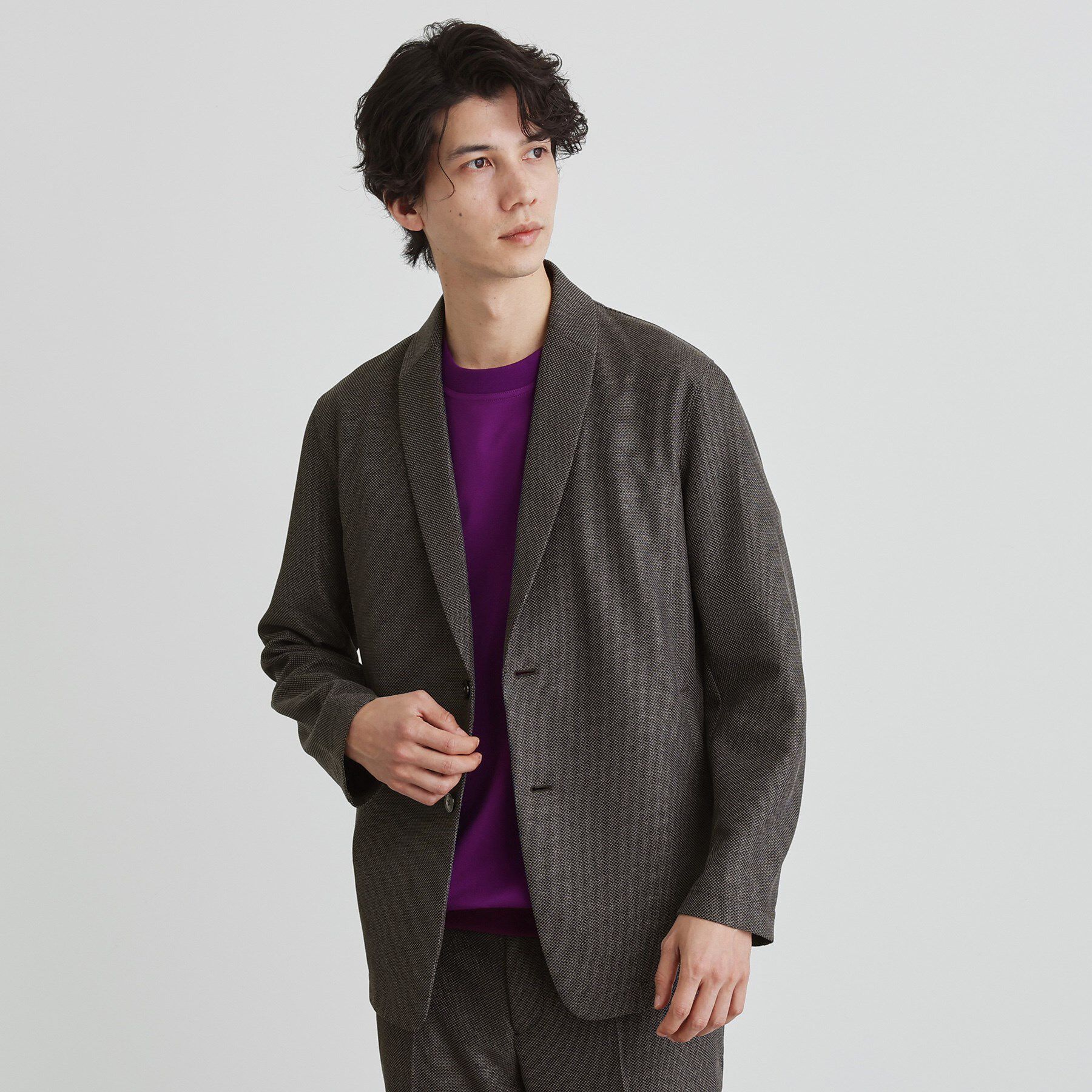 TAKEO KIKUCHI「【尾州織】後染め ドビーメッシュ ショール羽織り」|カーディガン|ブラック(019)