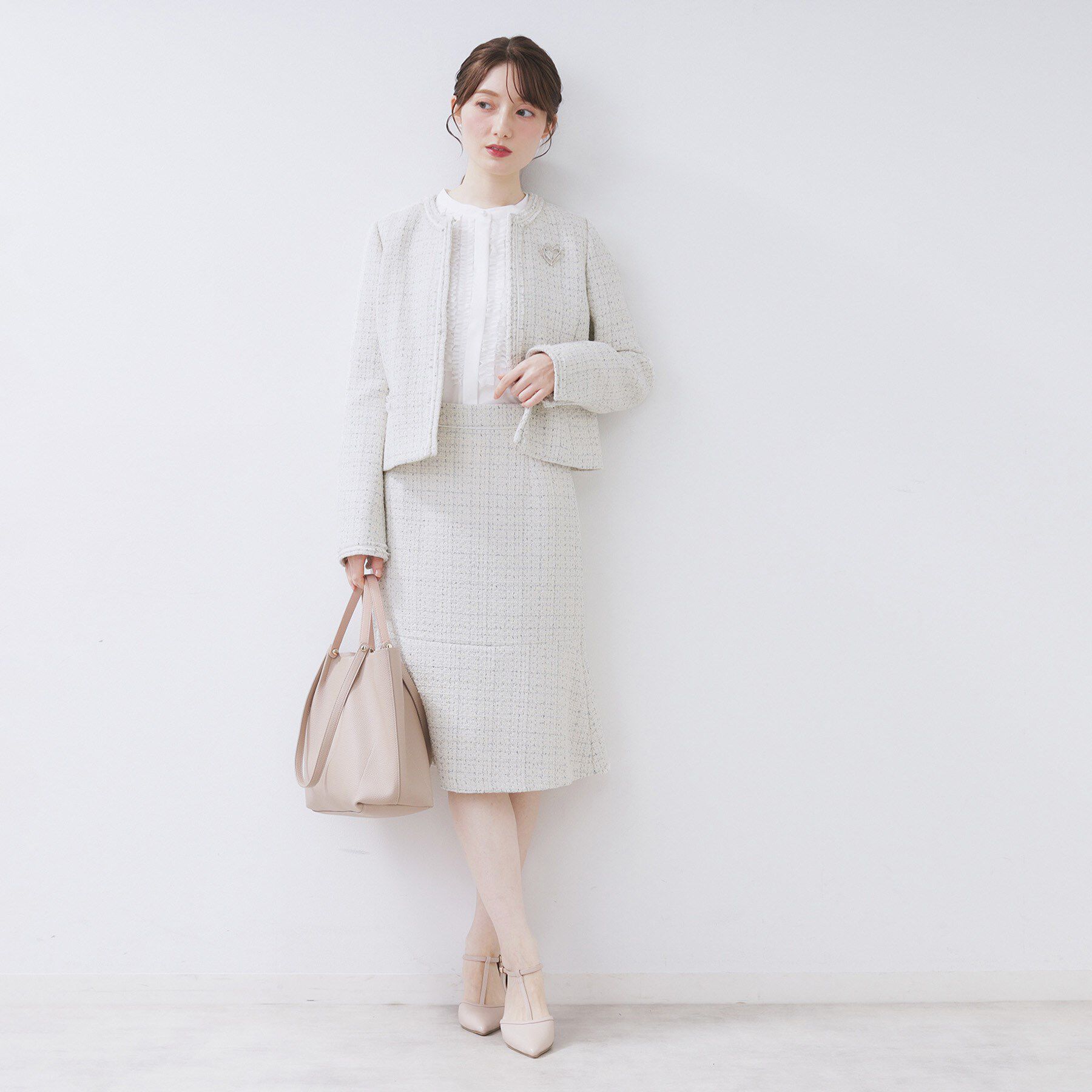 index「≪通勤・セレモニー/セットアップ対応≫ノーカラーツイードジャケット【洗濯機OK】」|ノーカラージャケット|