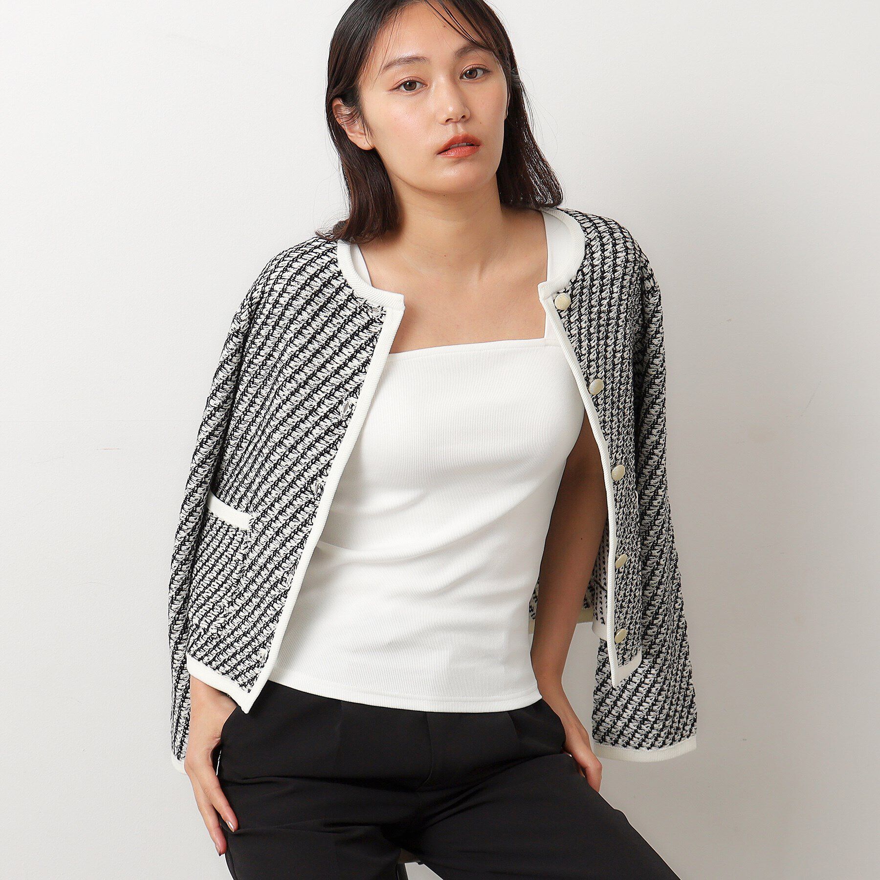 OPAQUE.CLIP「ワイドストラップリブキャミソール【ストレッチ/洗濯機洗い可】」|キャミソール|オフホワイト(003