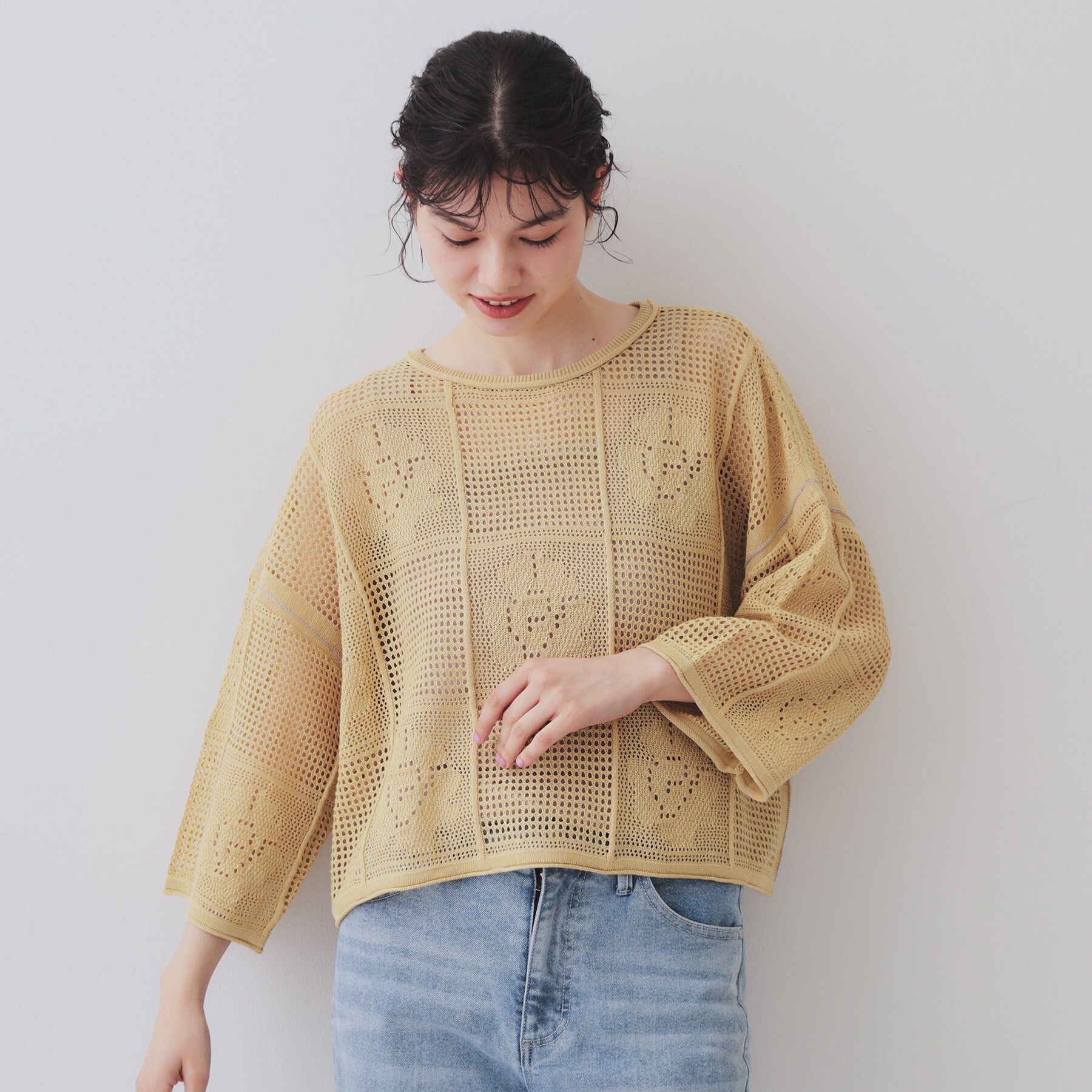 OPAQUE.CLIP「麻混モチーフ柄スカシニット【洗濯機洗い可】」|ニット・セーター|