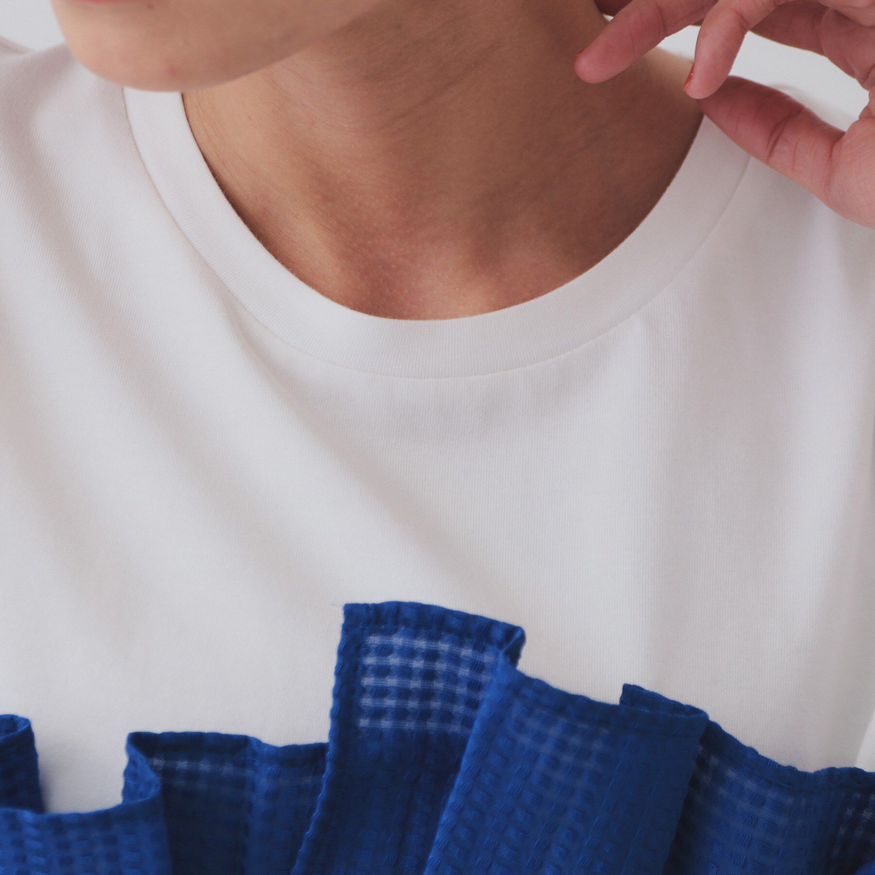 OPAQUE.CLIP「シアーギンガムドッキングペプラムカットソー【洗濯機洗い可】」|Tシャツ・カットソー|