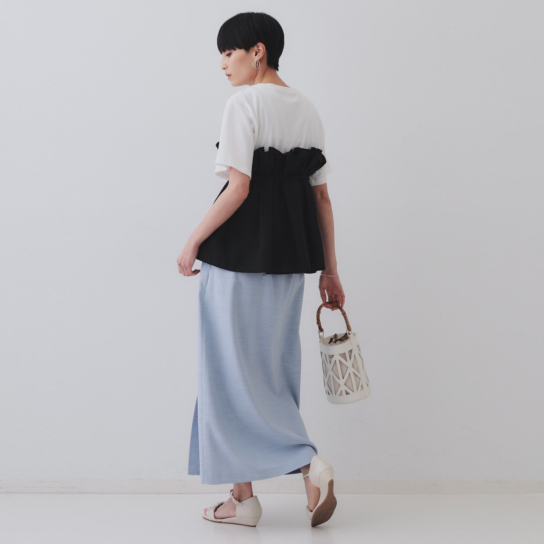 OPAQUE.CLIP「シアーギンガムドッキングペプラムカットソー【洗濯機洗い可】」|Tシャツ・カットソー|