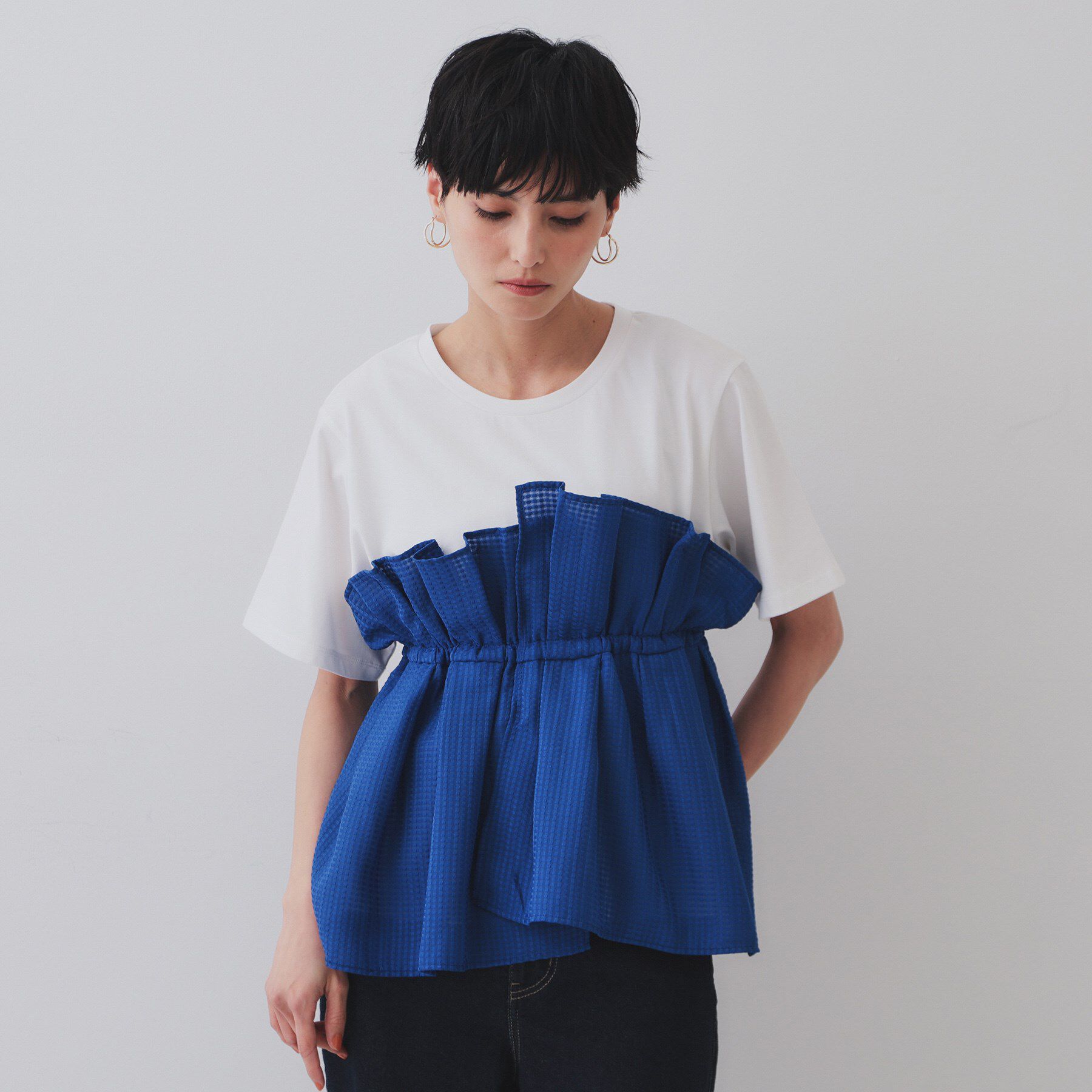 OPAQUE.CLIP「シアーギンガムドッキングペプラムカットソー【洗濯機洗い可】」|Tシャツ・カットソー|