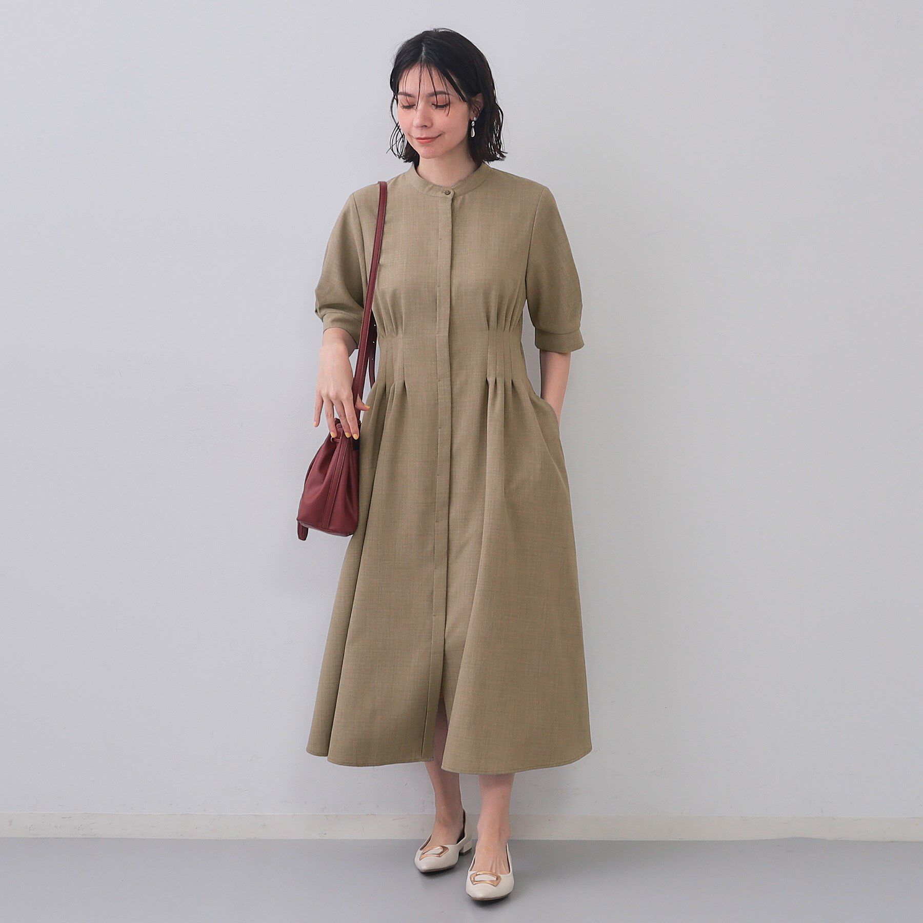 OPAQUE.CLIP「ピンタックフィット＆フレアワンピース【洗濯機洗い可】」|ワンピース|