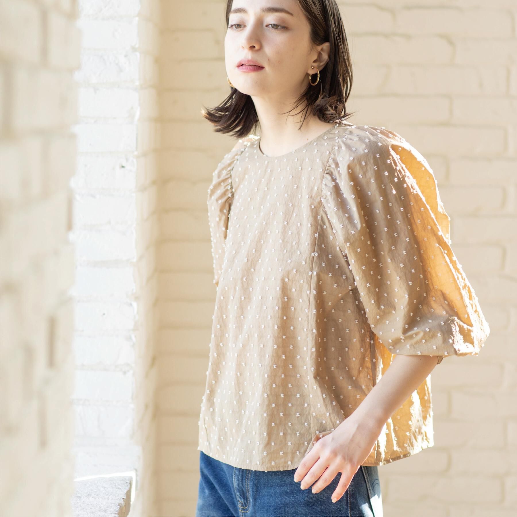 OPAQUE.CLIP「ドビードットパフスリーブブラウス【洗濯機OK】」|シャツ・ブラウス|