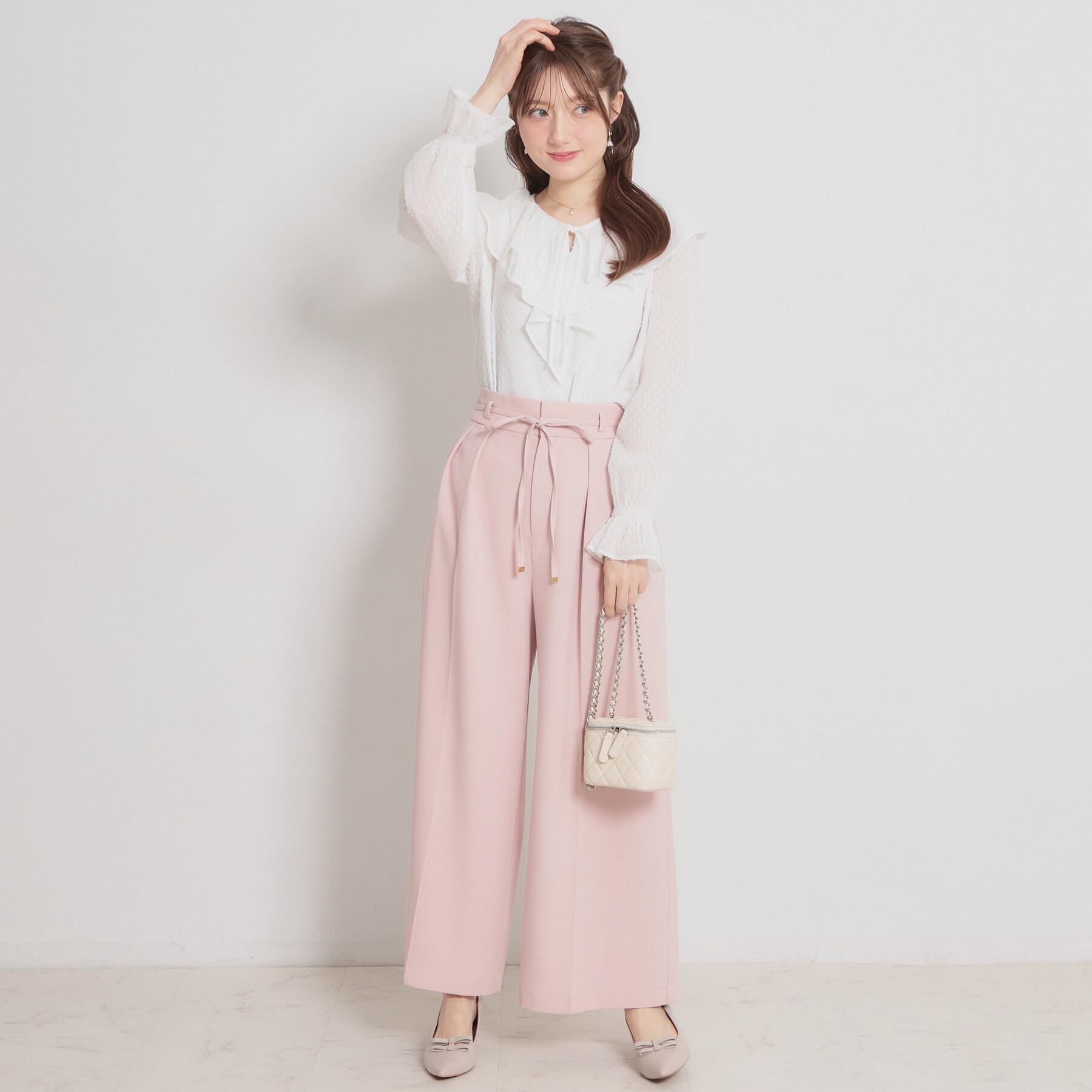Couture broach「【洗える・S-LL】細リボンデザイン タックワイドパンツ」|その他|