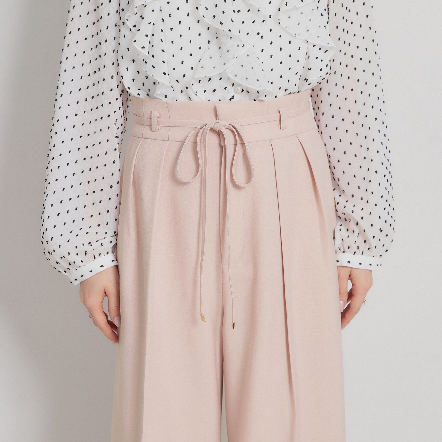 Couture broach「【洗える・S-LL】細リボンデザイン タックワイドパンツ」|その他|