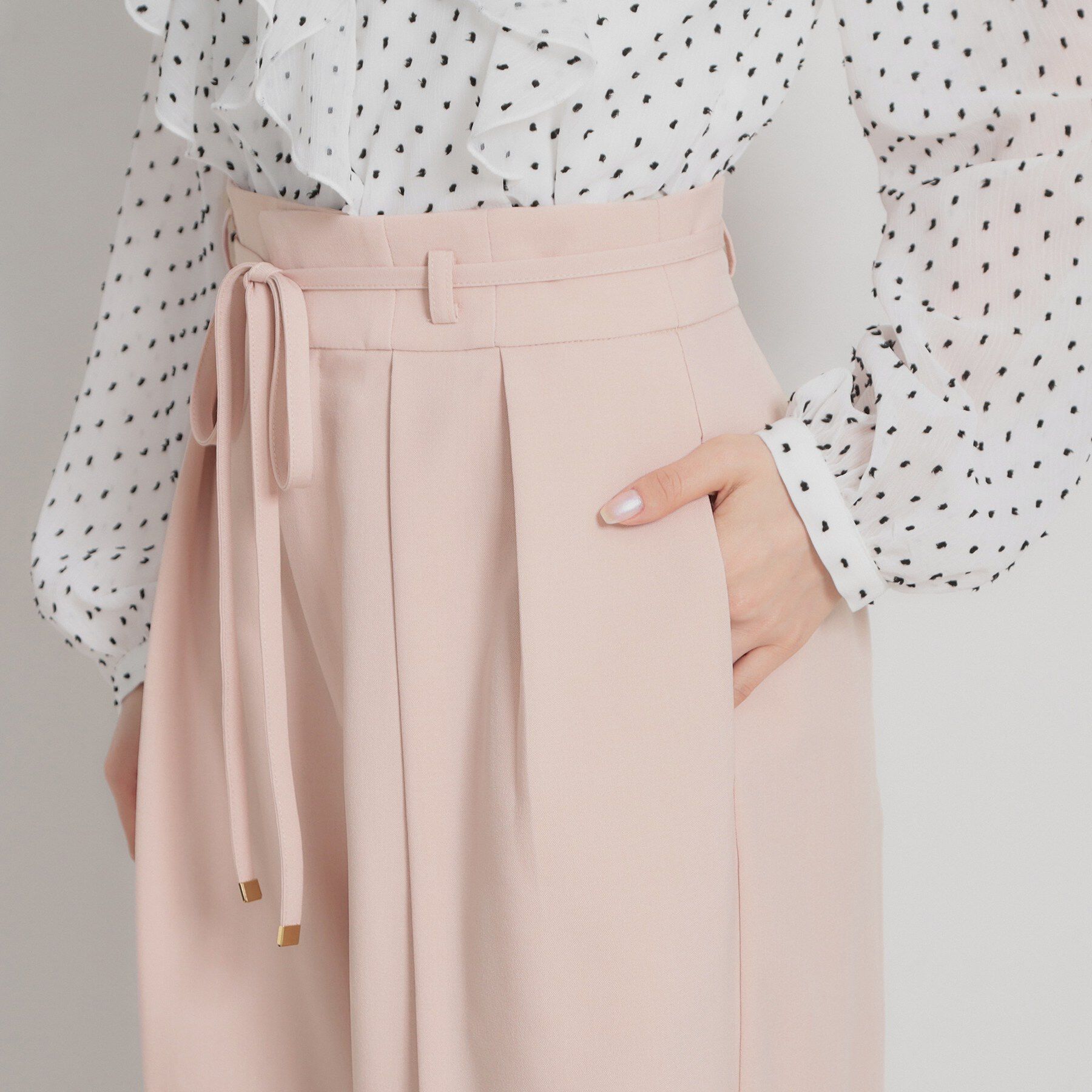 Couture broach「【洗える・S-LL】細リボンデザイン タックワイドパンツ」|その他|