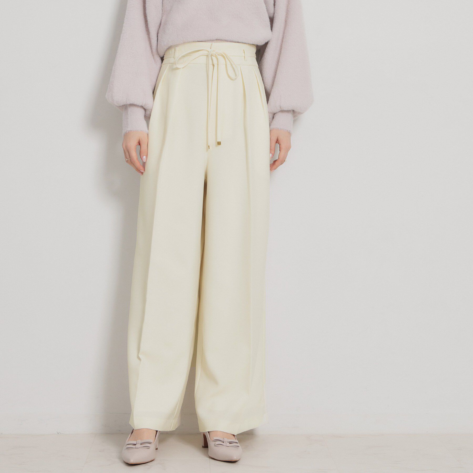 Couture broach「【洗える・S-LL】細リボンデザイン タックワイドパンツ」|その他|