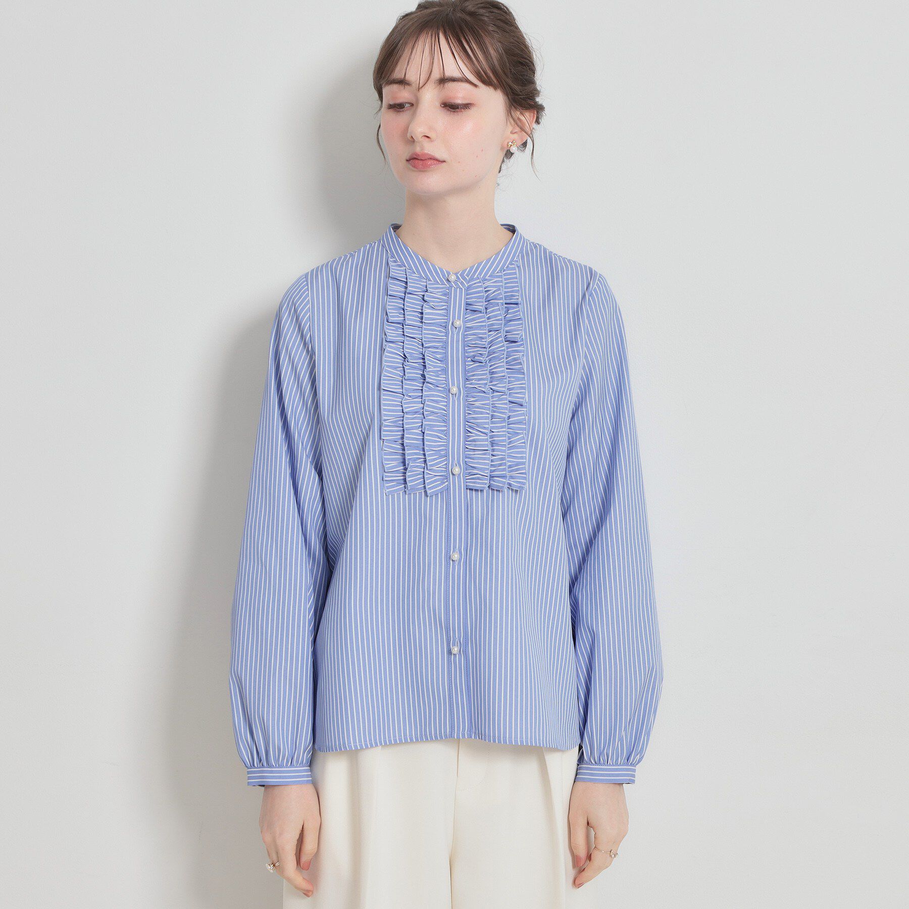 Couture broach「【通勤・着映え】ストライプ フリルブラウス」|シャツ・ブラウス|