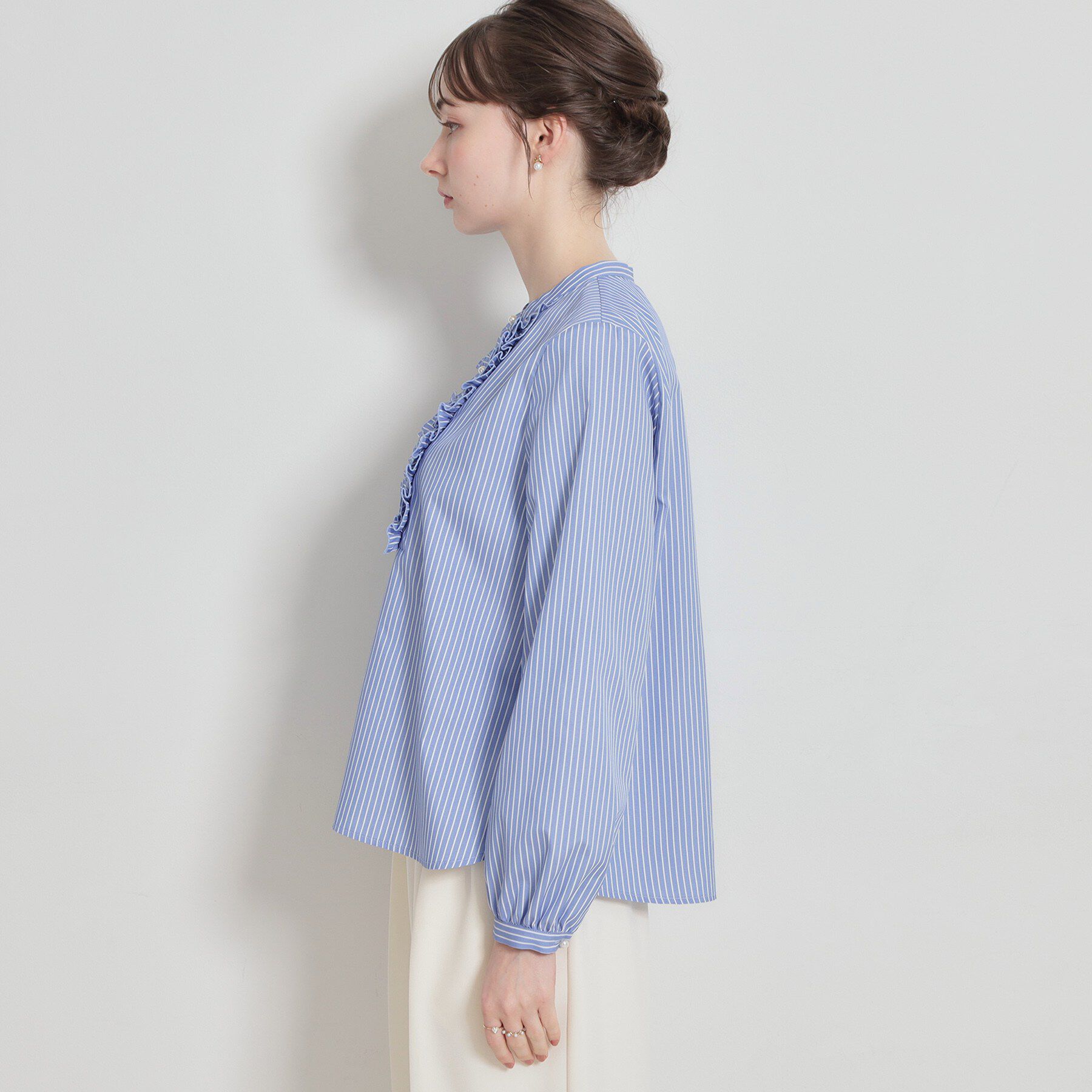 Couture broach「【通勤・着映え】ストライプ フリルブラウス」|シャツ・ブラウス|