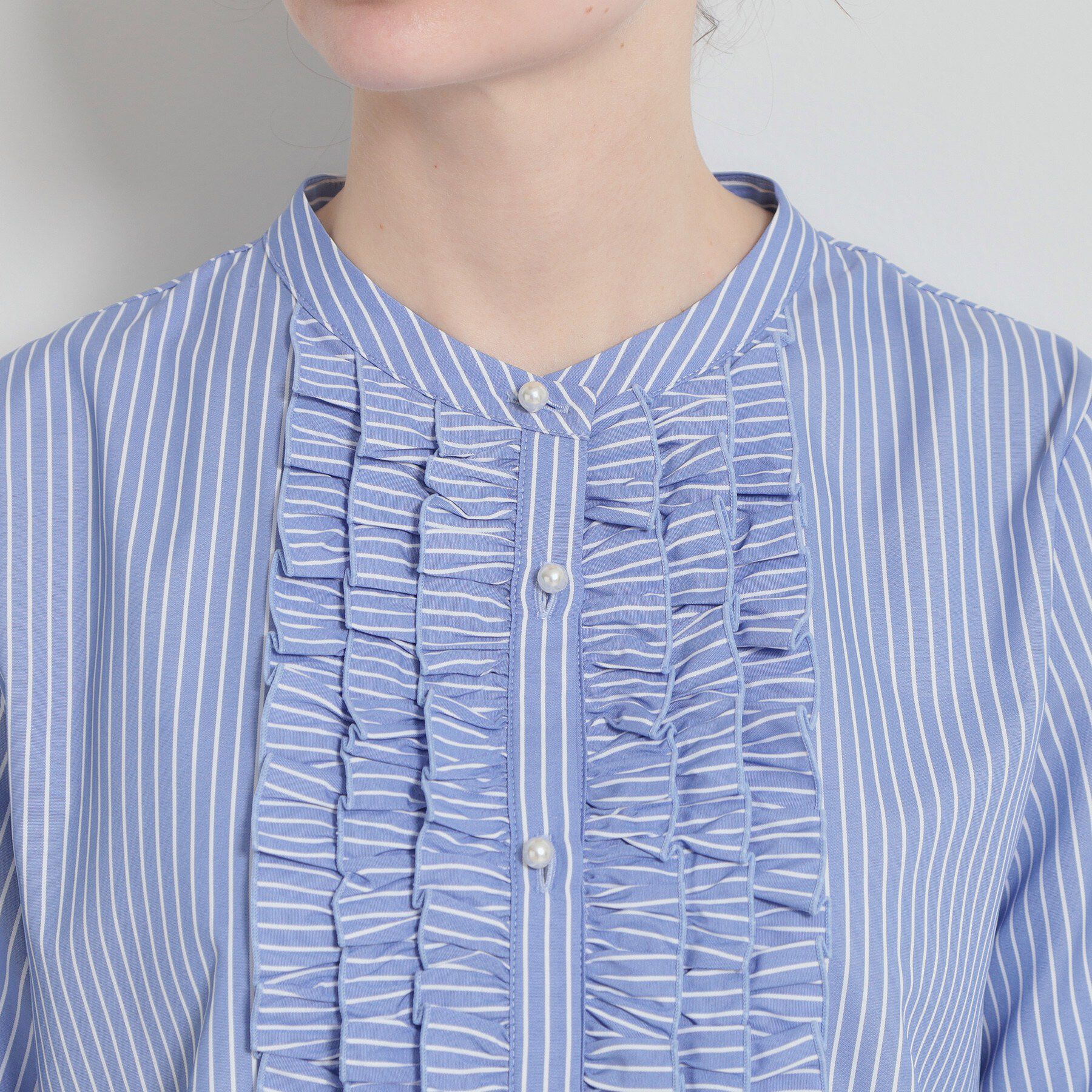 Couture broach「【通勤・着映え】ストライプ フリルブラウス」|シャツ・ブラウス|