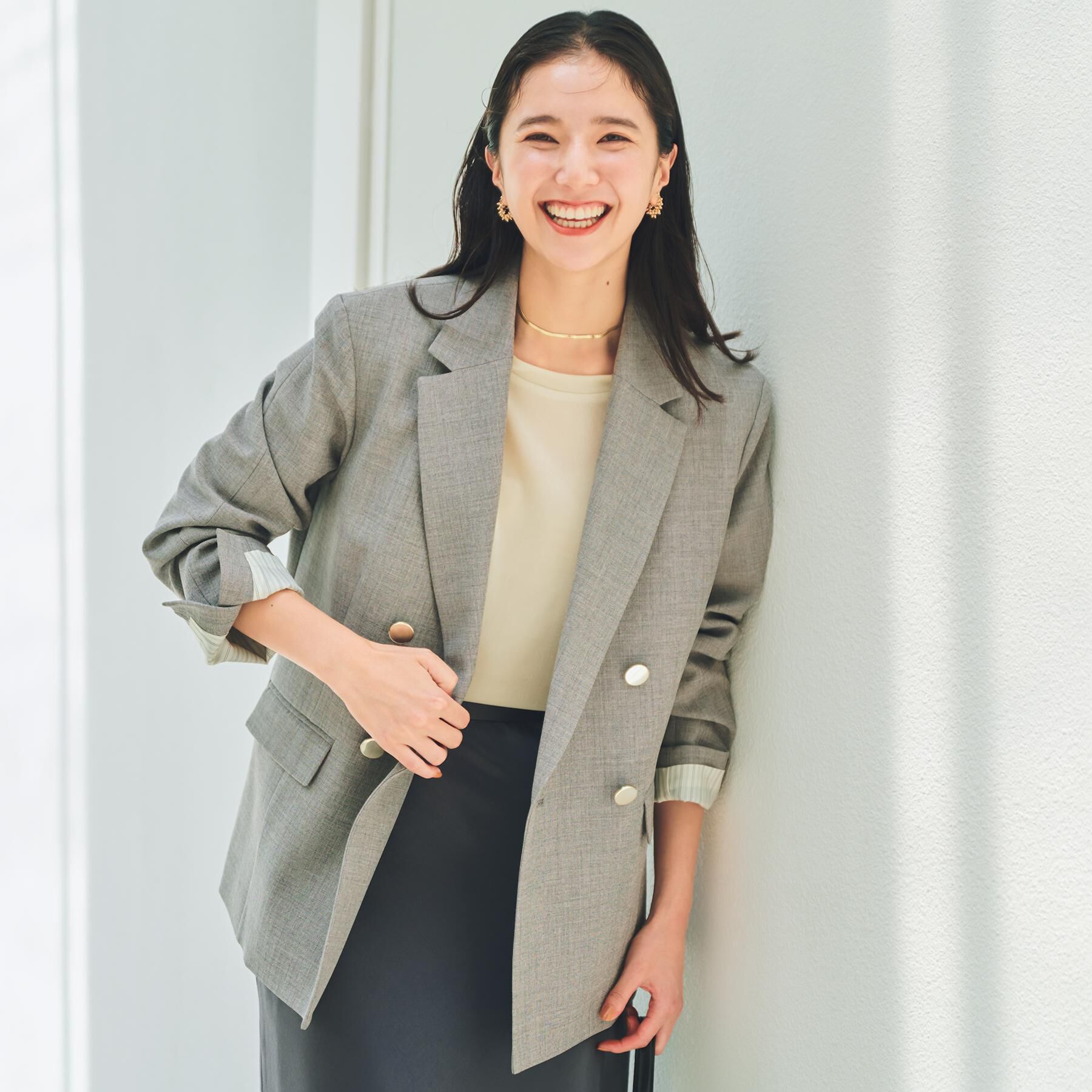 THE SHOP TK「【今羽織るなら】ダブルブレストジャケット【セットアップ可/洗える】」|テーラードジャケット|チャコールグレー(0