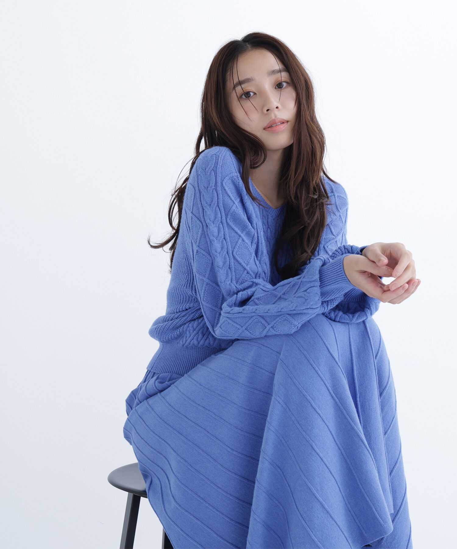 「ケーブルニットセットアップ」|ワンピース|ブルー