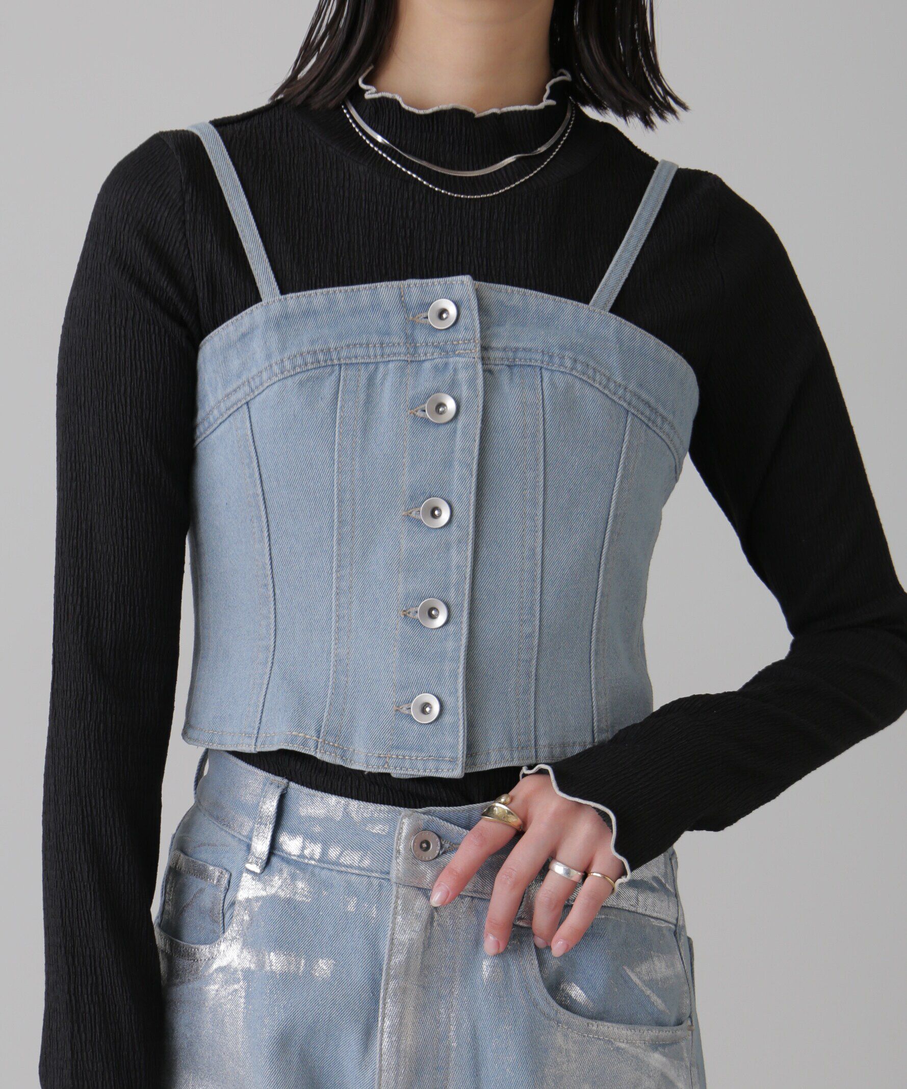  「フロントボタンデニムビスチェ」|シャツ・ブラウス|