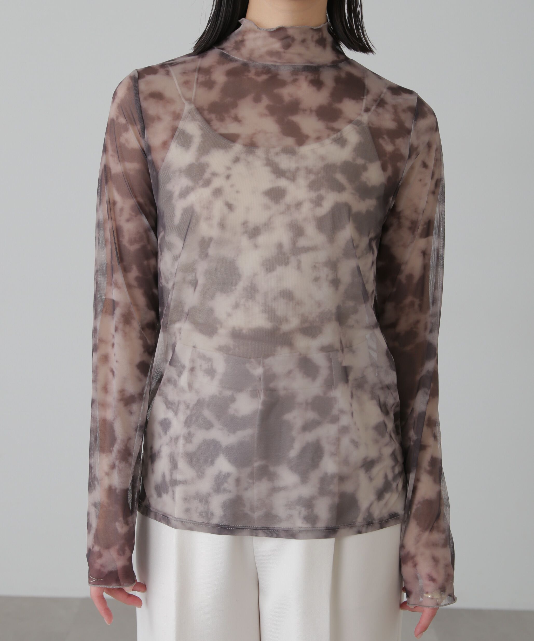  「ニュアンス柄シアーハイネックカットソー」|Tシャツ・カットソー|