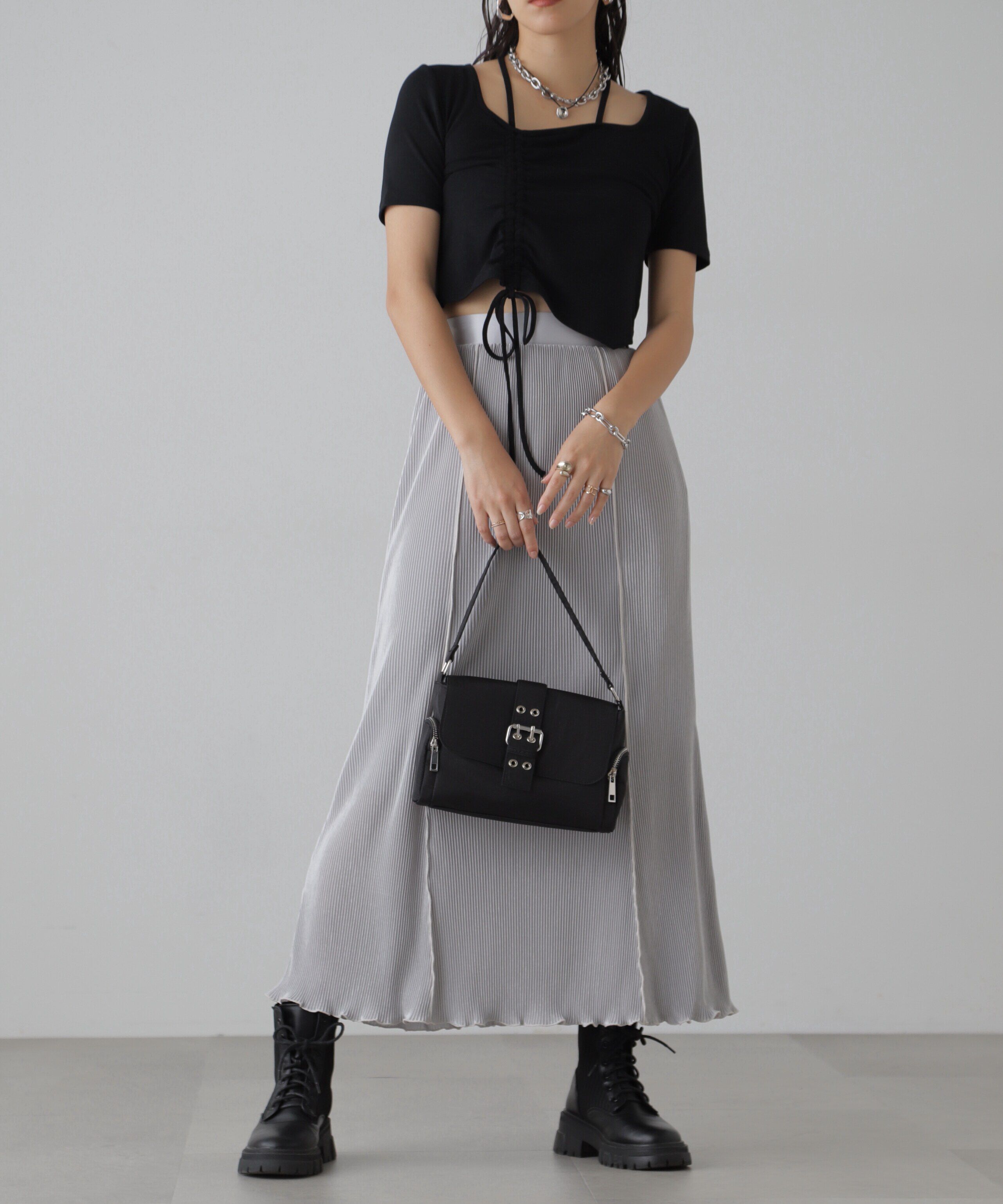  「配色メローカットソープリーツスカート」|スカート|