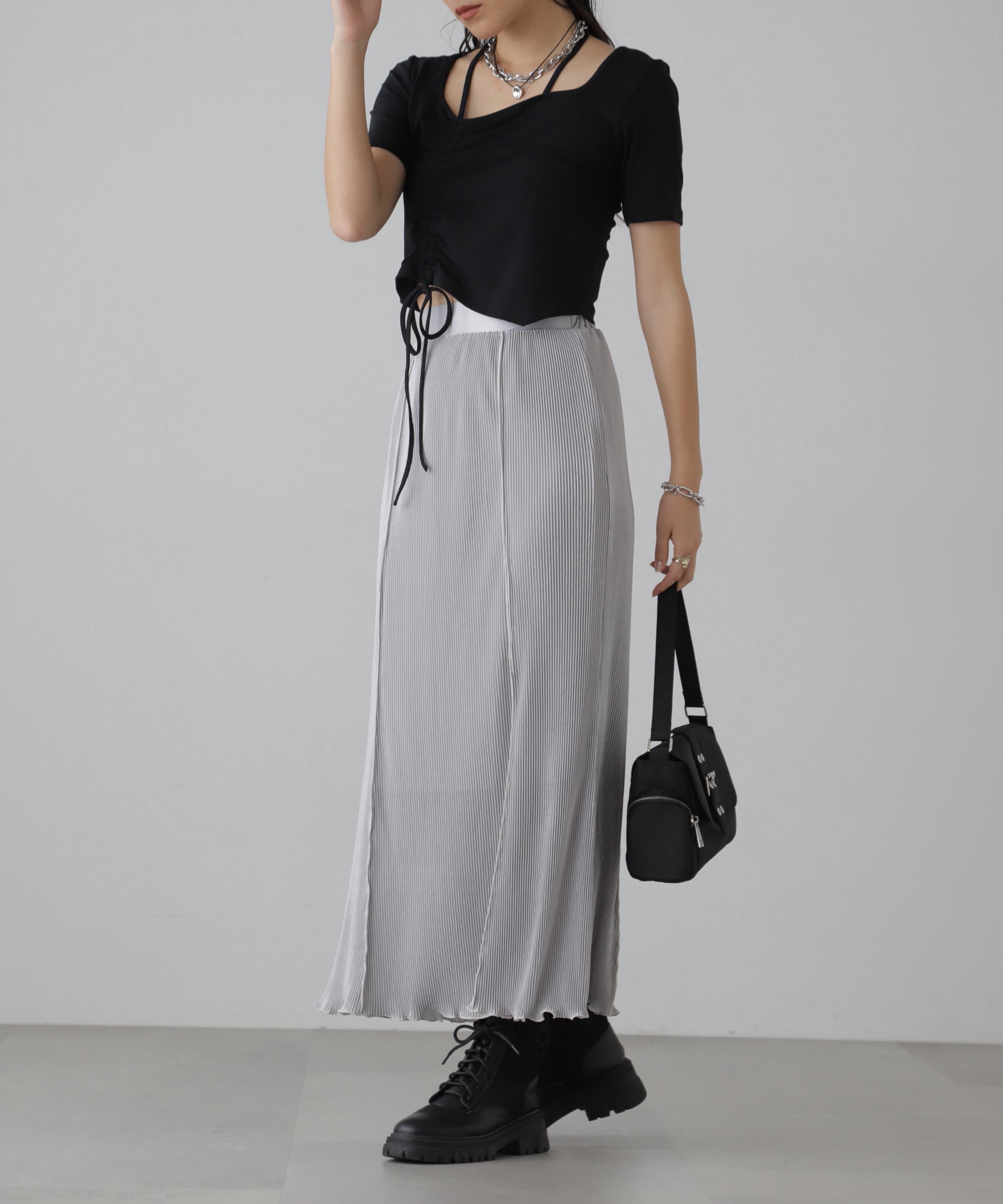  「配色メローカットソープリーツスカート」|スカート|