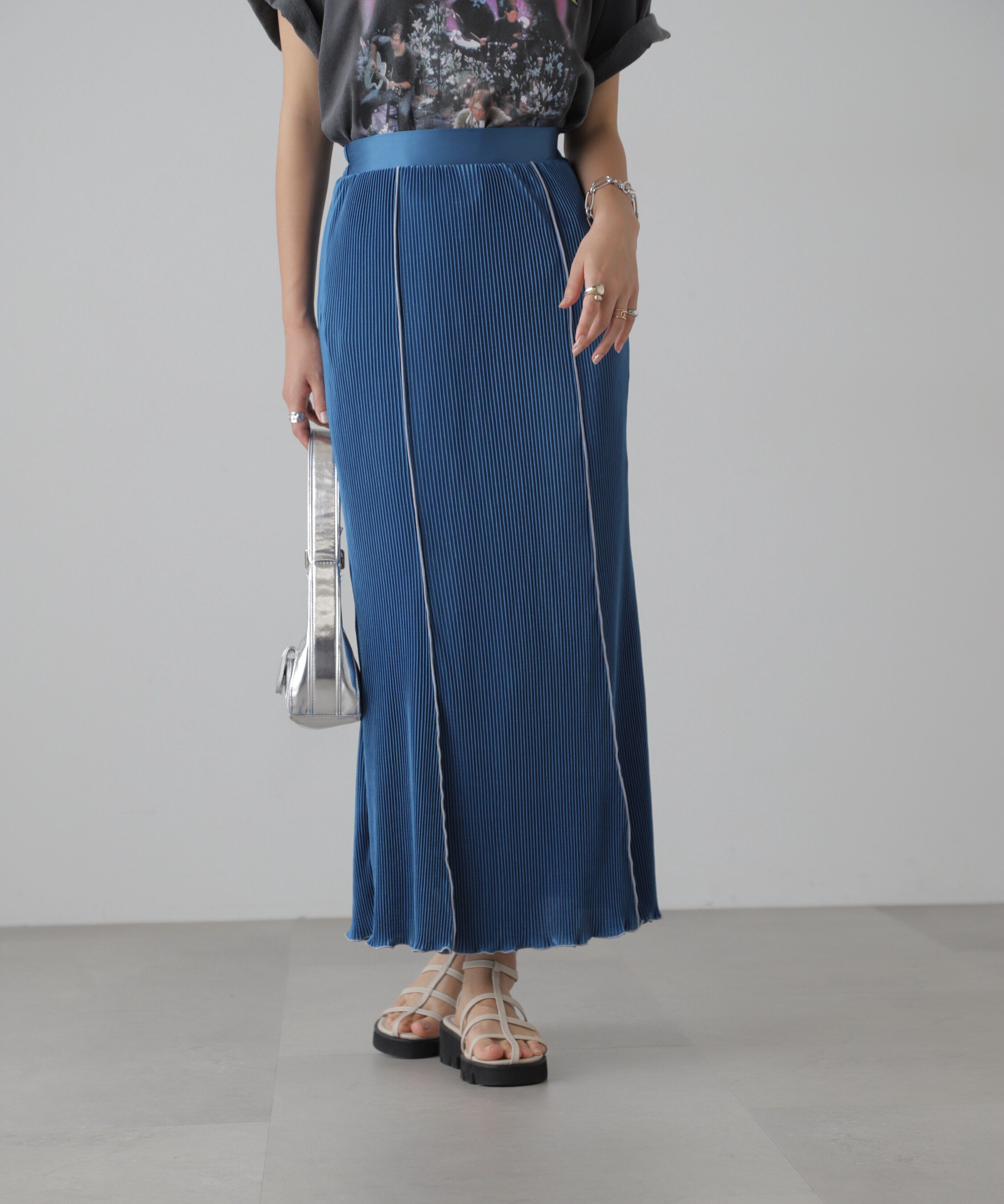  「配色メローカットソープリーツスカート」|スカート|