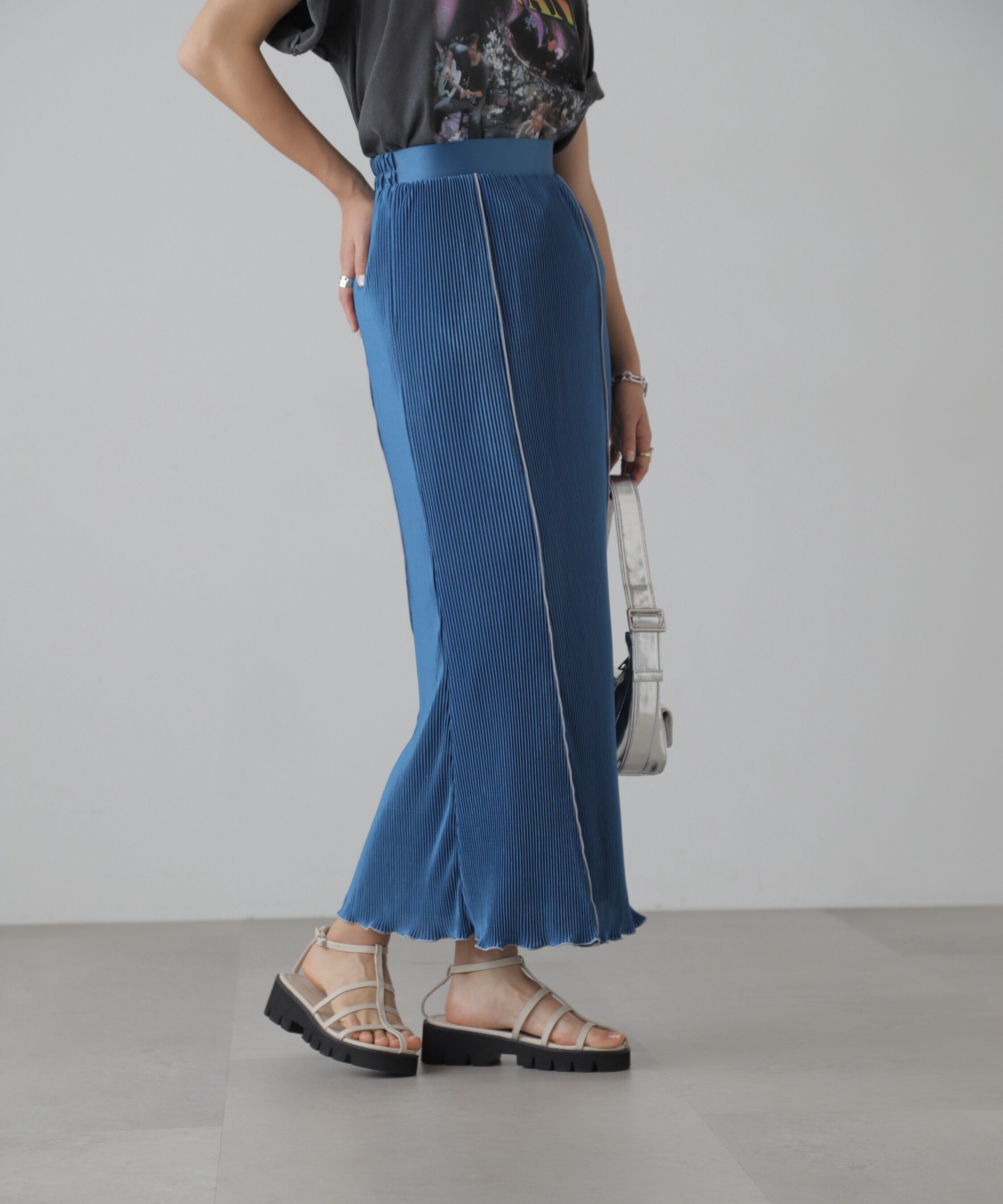  「配色メローカットソープリーツスカート」|スカート|