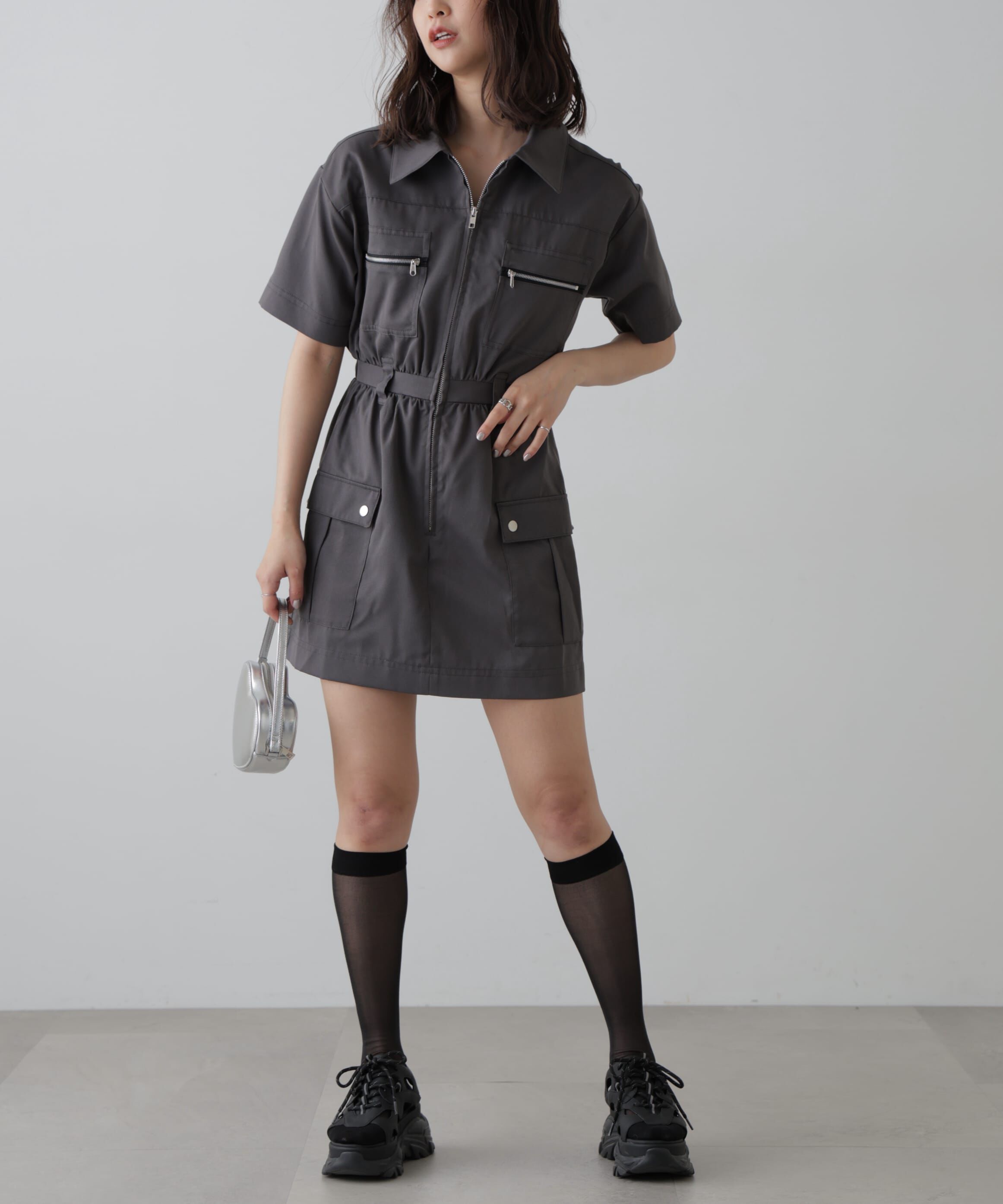  「フロントジップミニワンピース」|ワンピース|