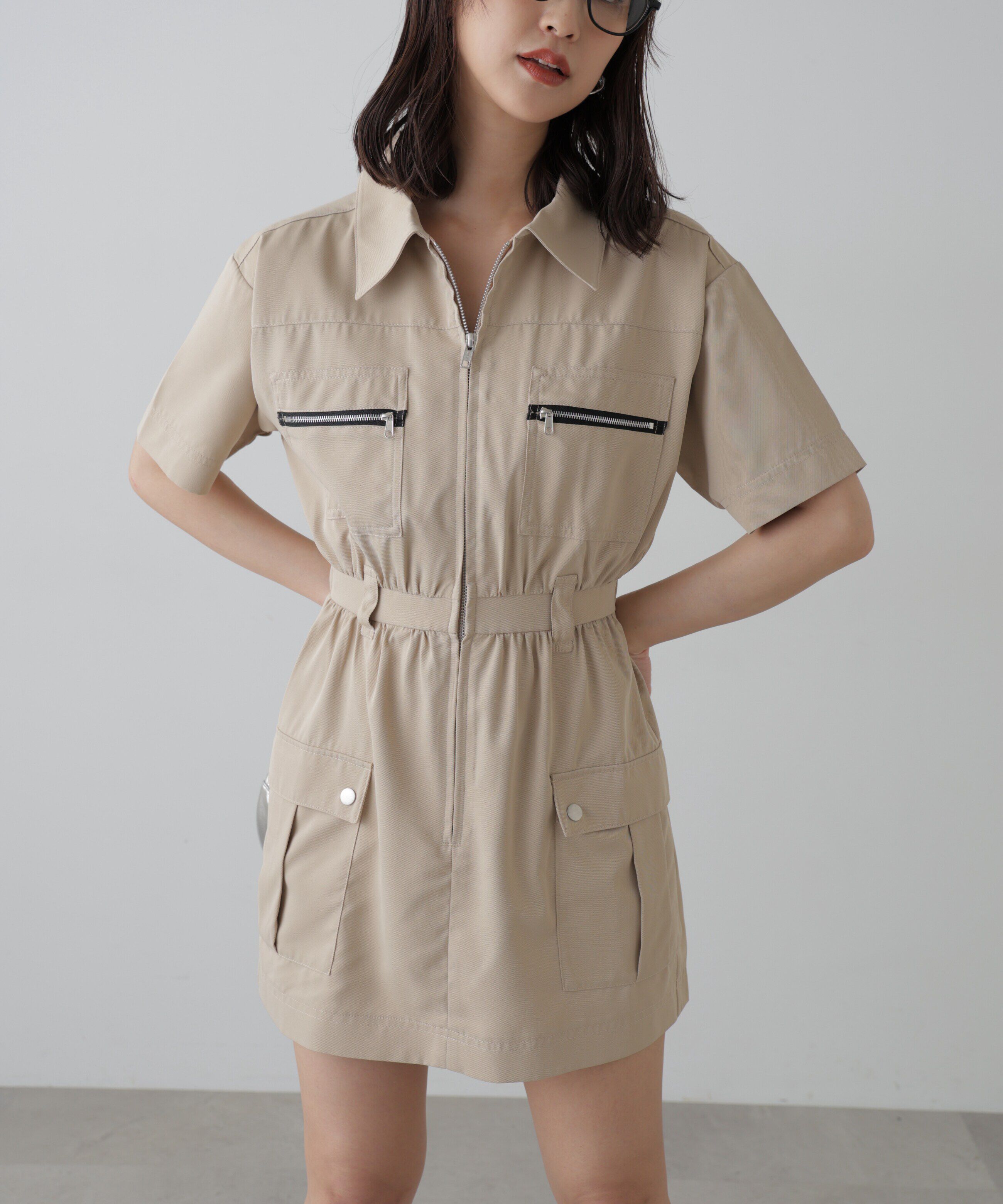  「フロントジップミニワンピース」|ワンピース|