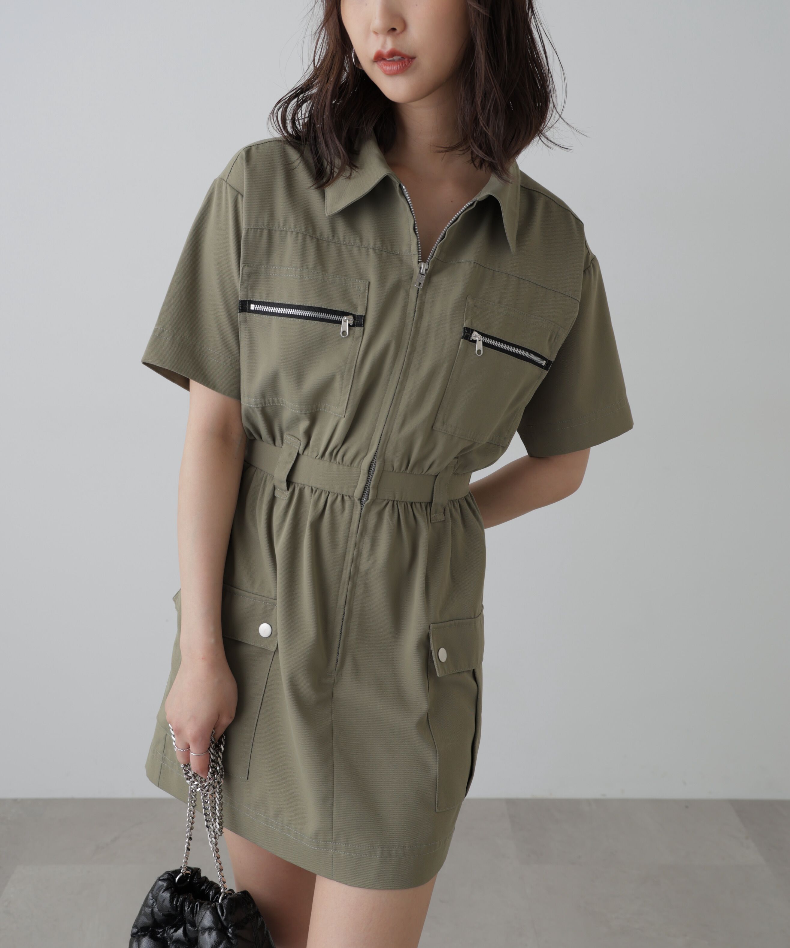  「フロントジップミニワンピース」|ワンピース|