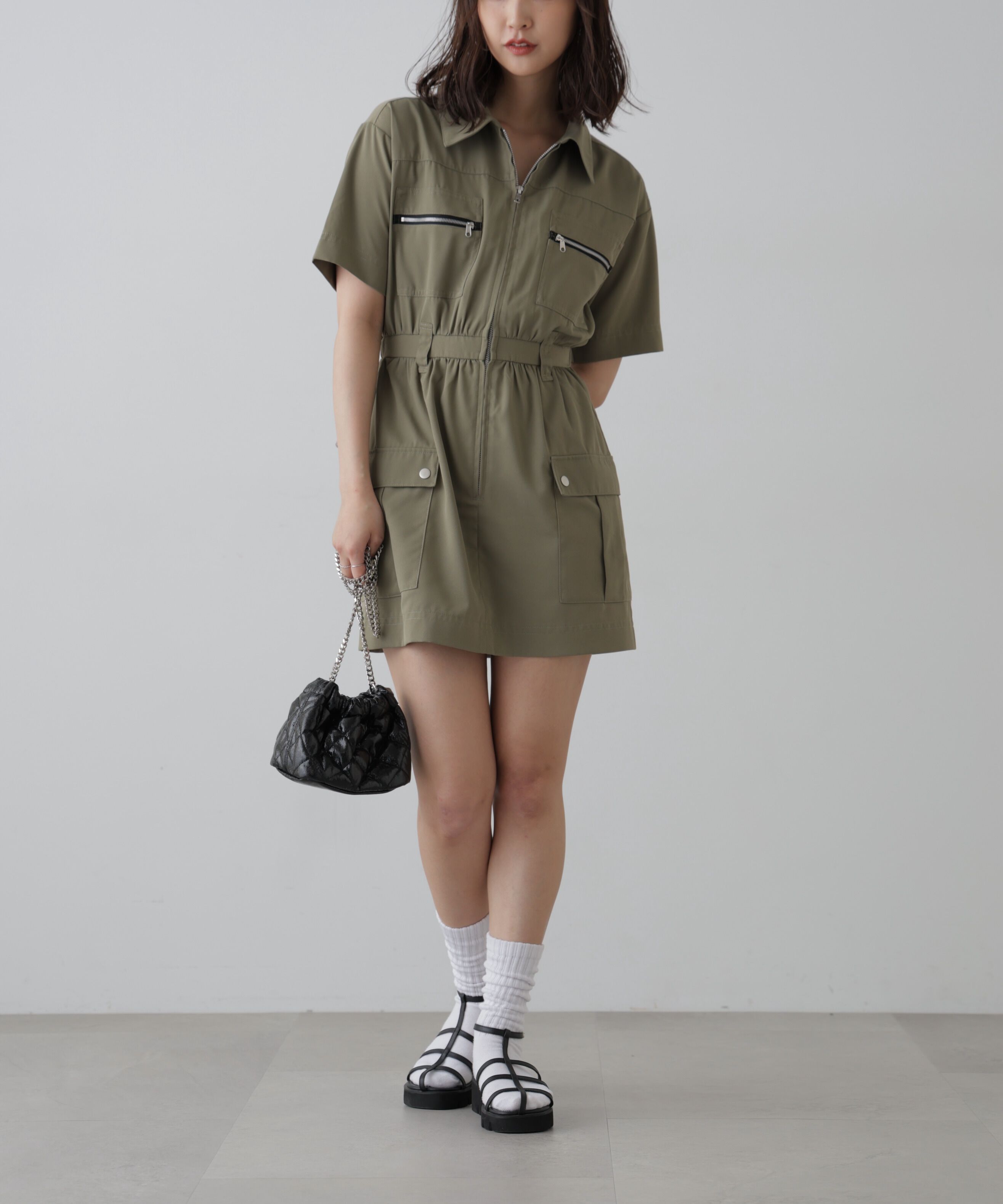  「フロントジップミニワンピース」|ワンピース|