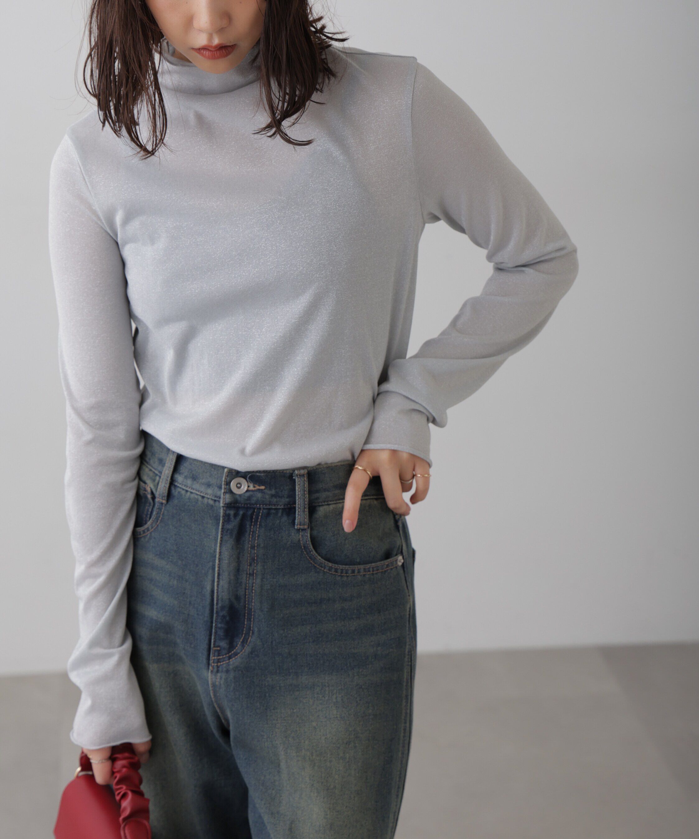  「シアーラメハイネックカットソー」|Tシャツ・カットソー|