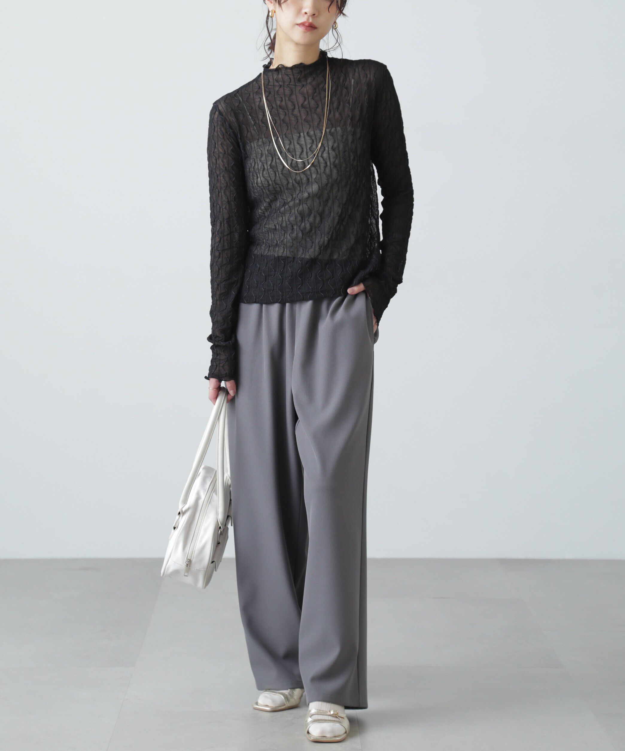  「ウェーブ柄シアーインナーカットソー」|Tシャツ・カットソー|