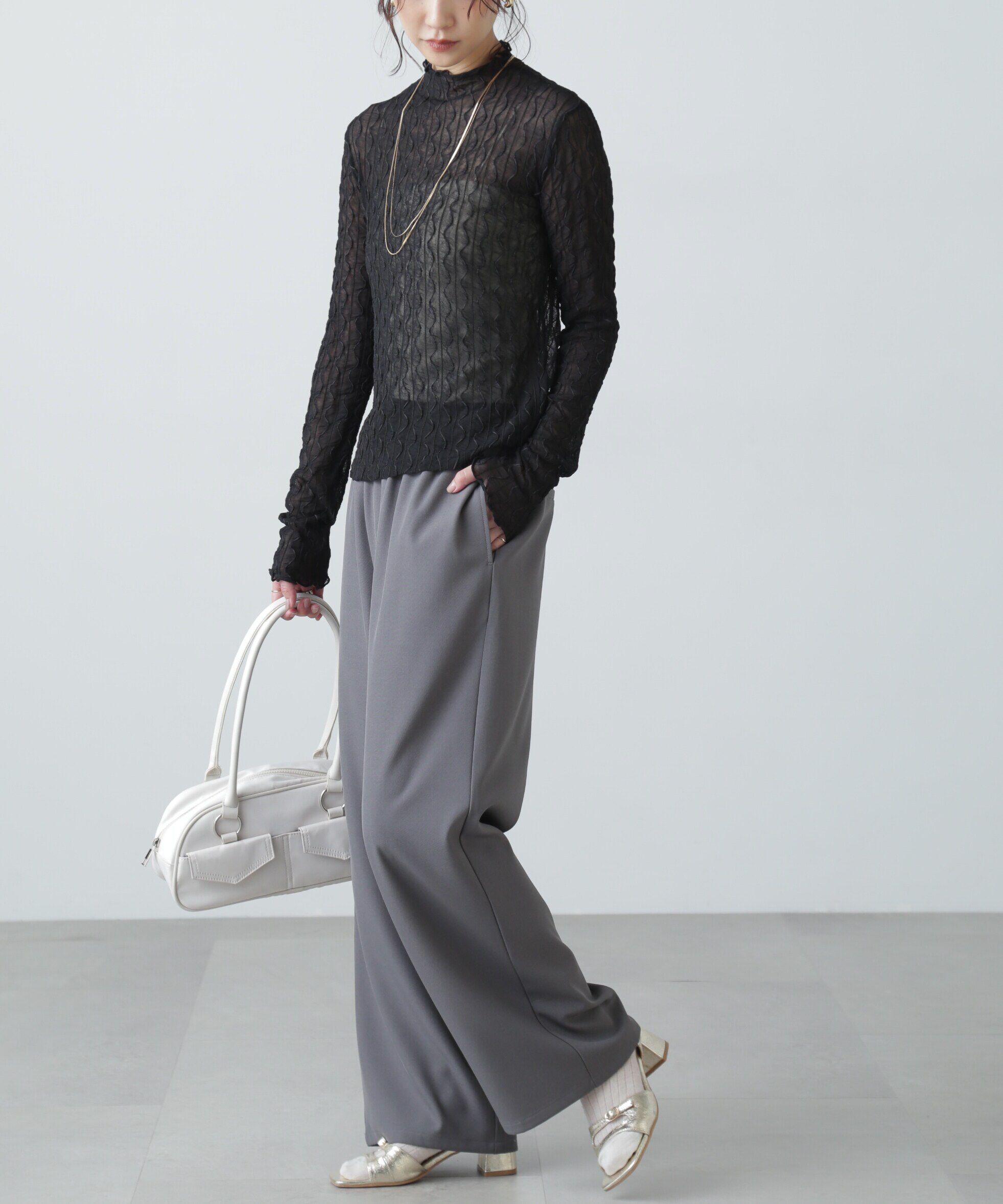  「ウェーブ柄シアーインナーカットソー」|Tシャツ・カットソー|