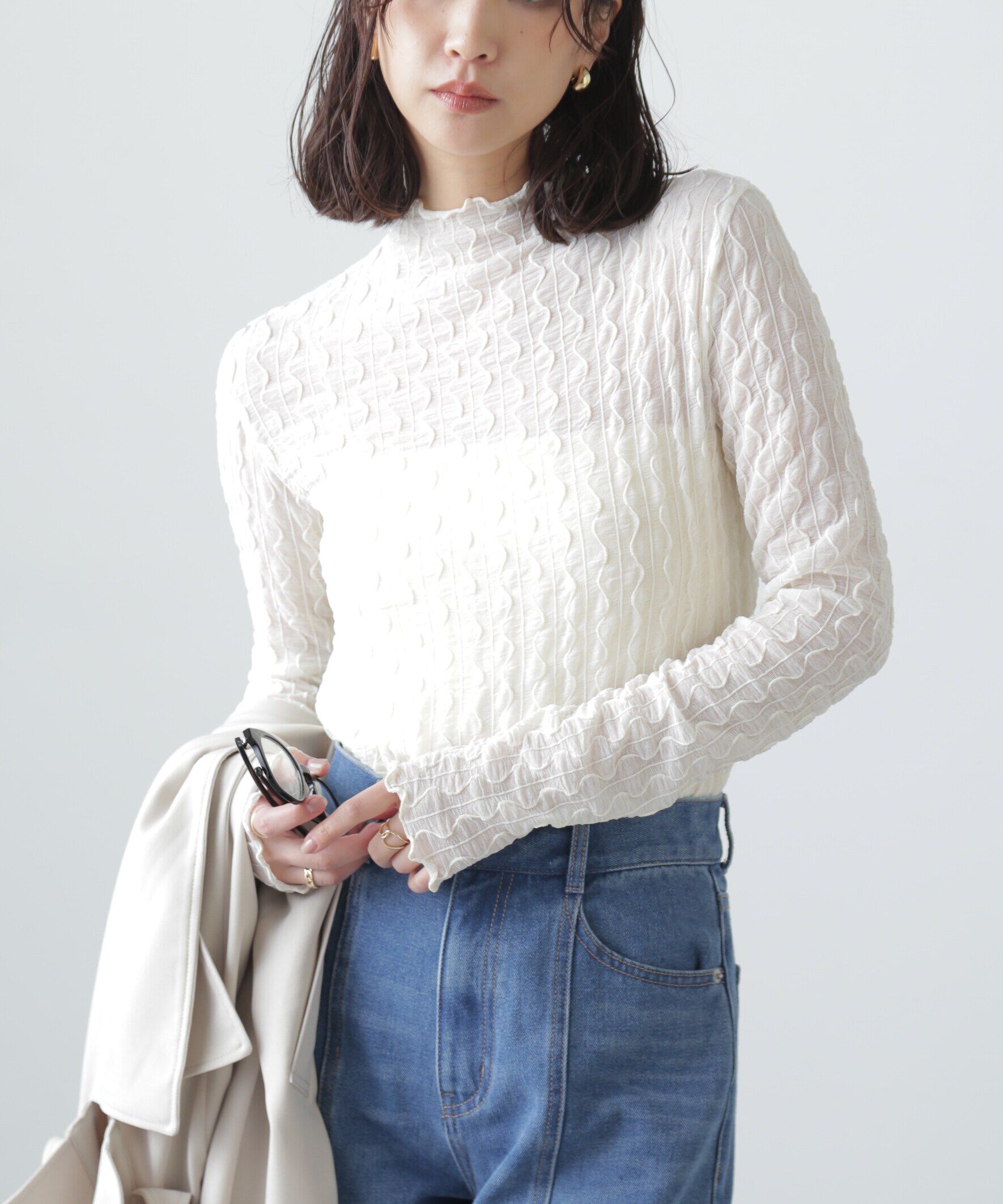  「ウェーブ柄シアーインナーカットソー」|Tシャツ・カットソー|オフホワイト