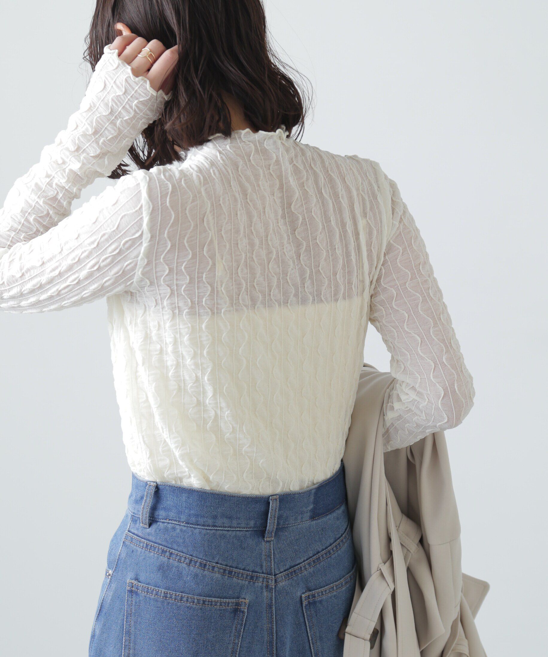  「ウェーブ柄シアーインナーカットソー」|Tシャツ・カットソー|