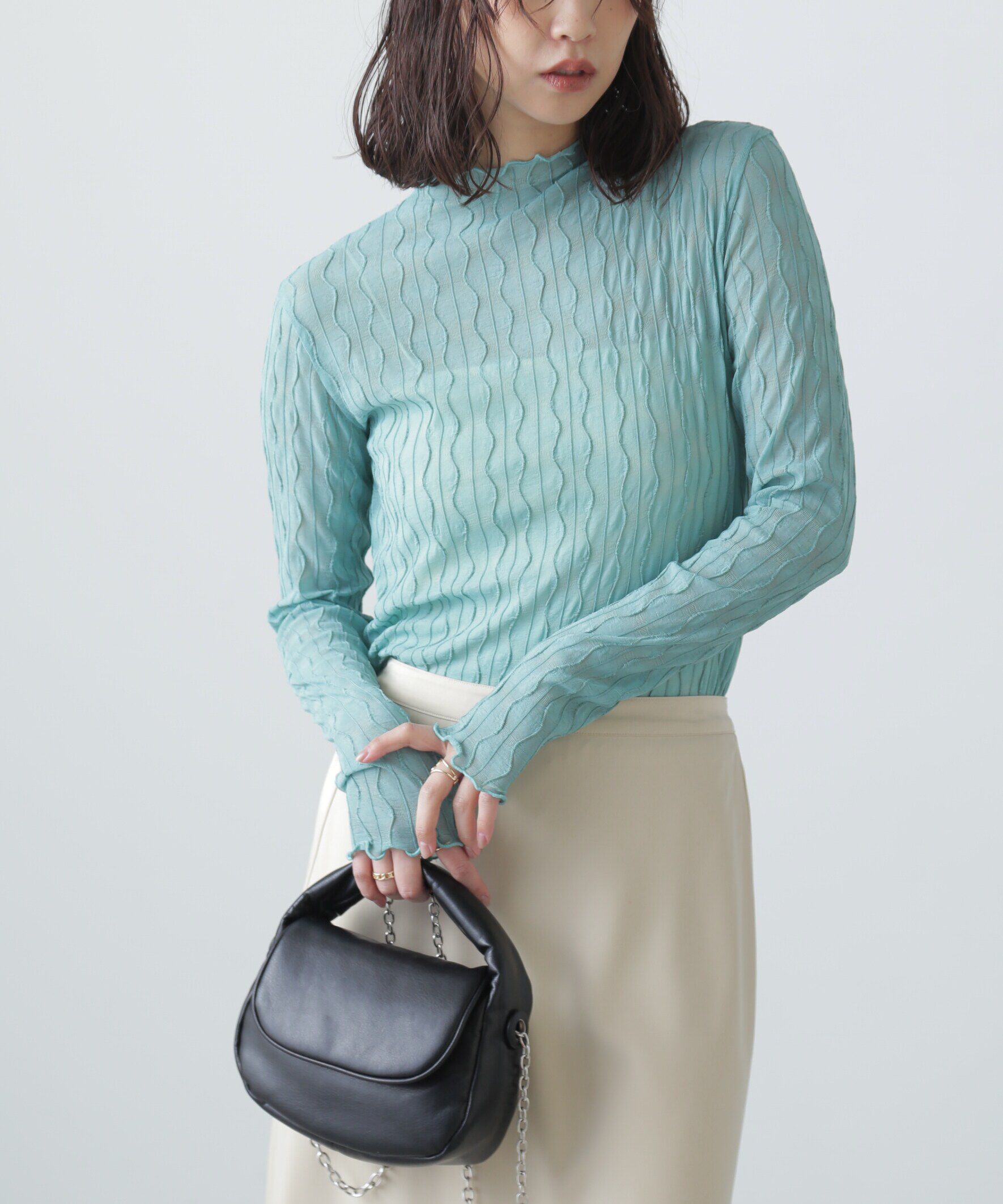  「ウェーブ柄シアーインナーカットソー」|Tシャツ・カットソー|