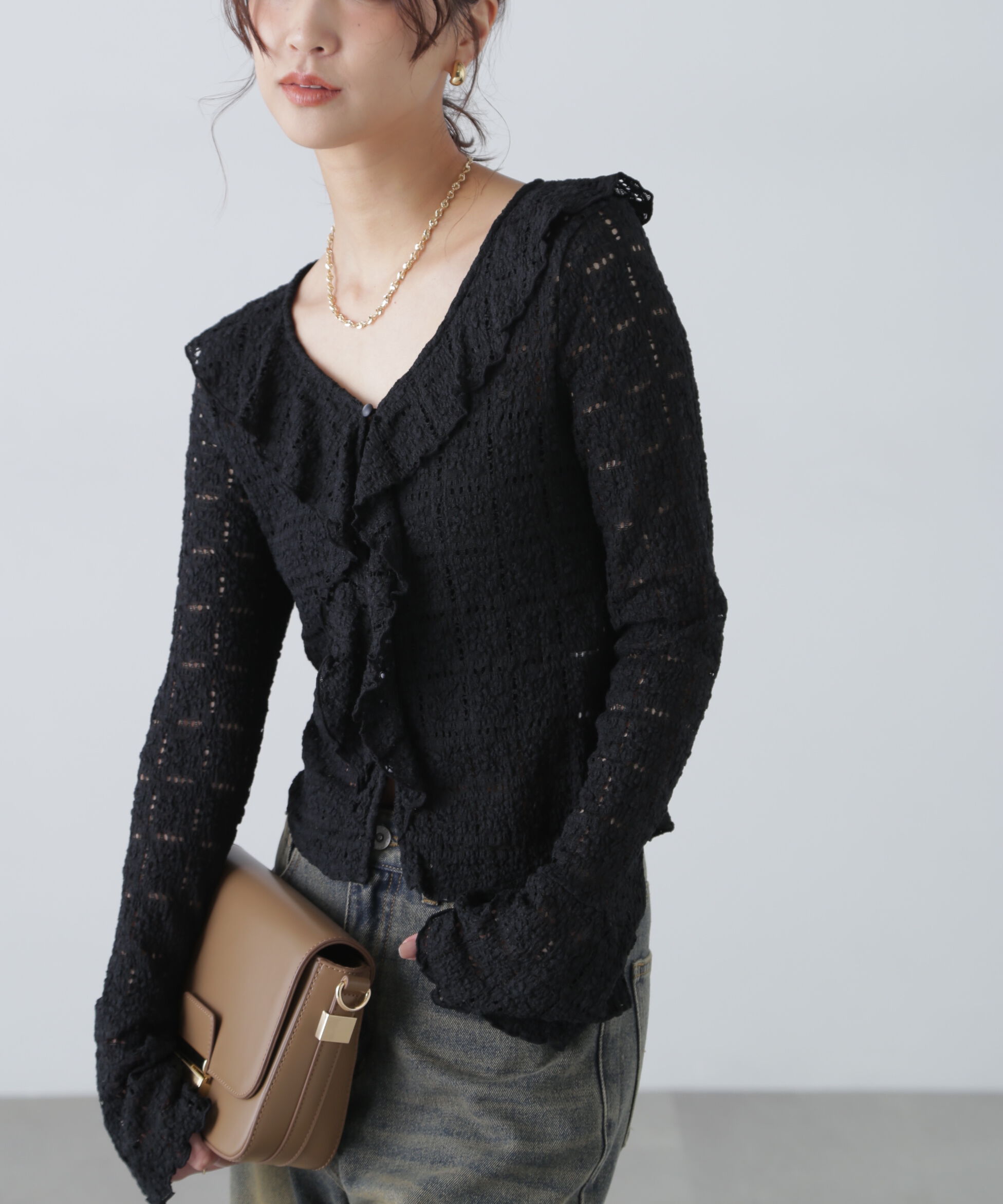  「レースラッフルカットソーブラウス」|シャツ・ブラウス|