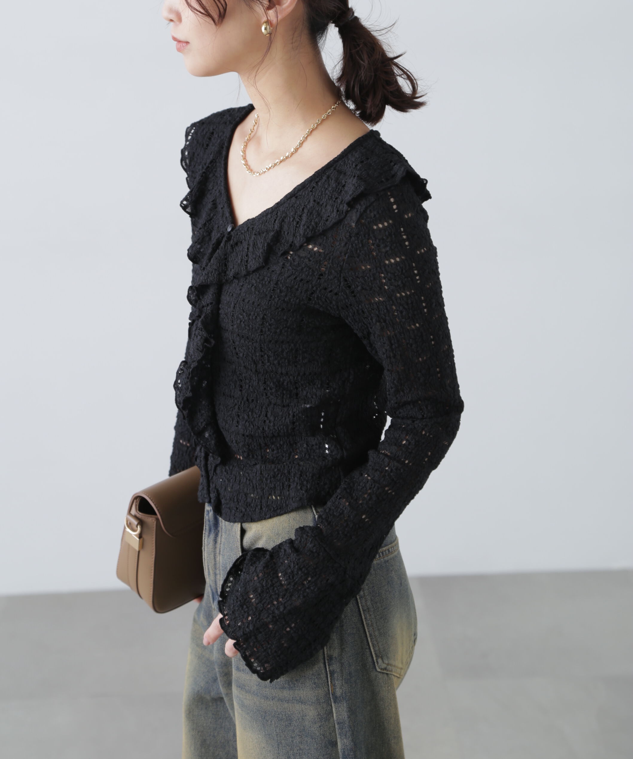  「レースラッフルカットソーブラウス」|シャツ・ブラウス|