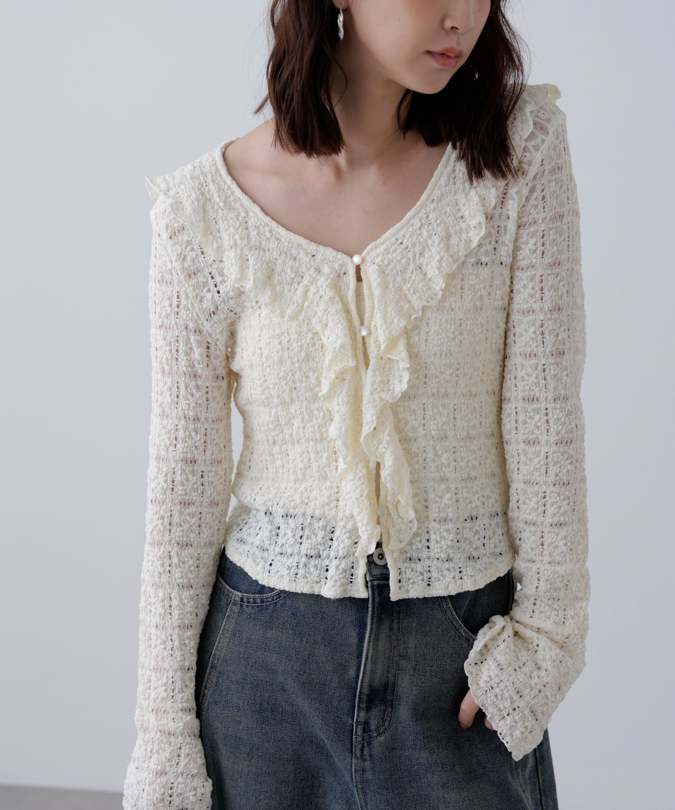  「レースラッフルカットソーブラウス」|シャツ・ブラウス|