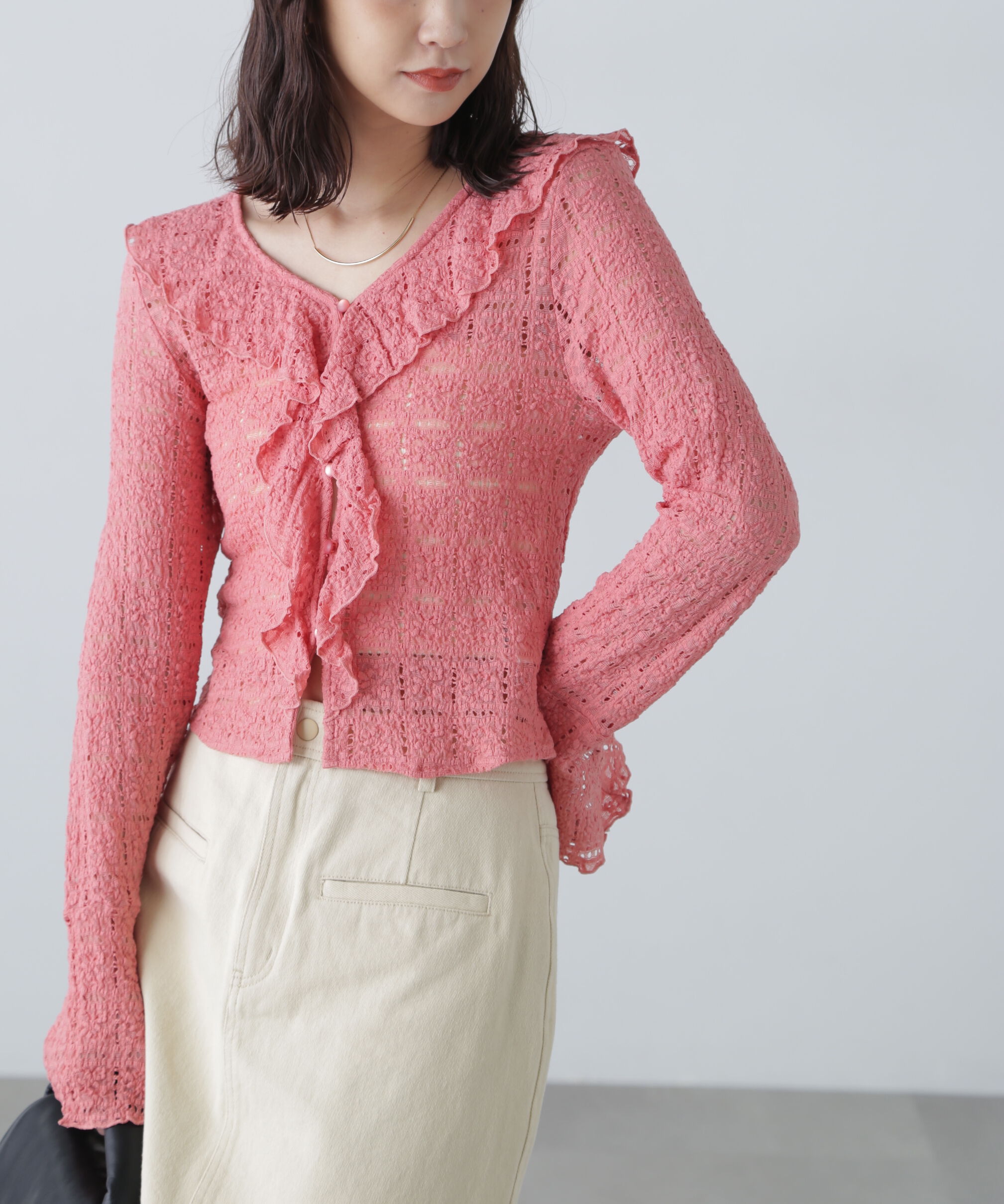  「レースラッフルカットソーブラウス」|シャツ・ブラウス|