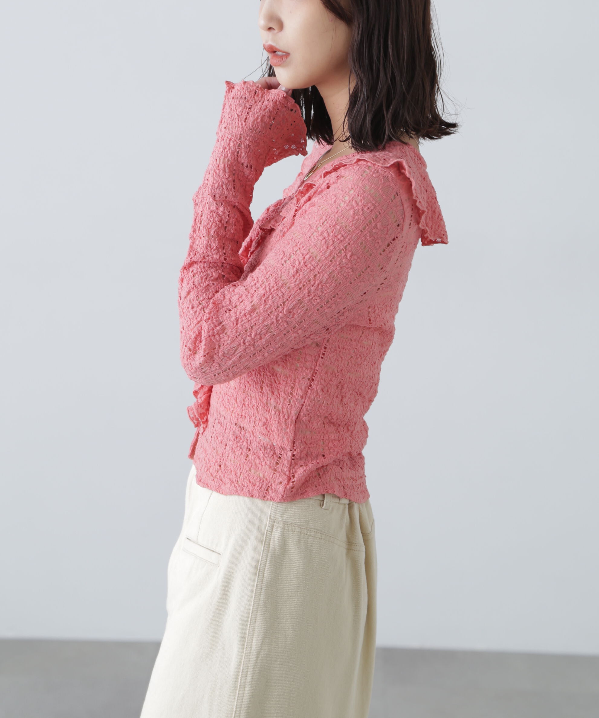  「レースラッフルカットソーブラウス」|シャツ・ブラウス|