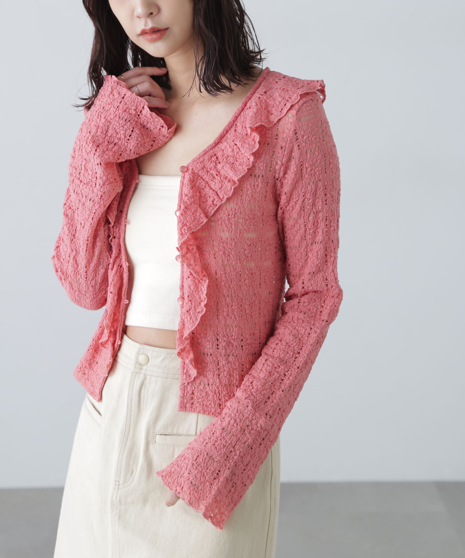  「レースラッフルカットソーブラウス」|シャツ・ブラウス|